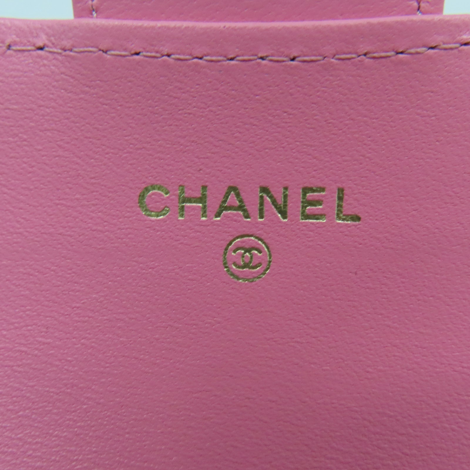 CHANEL 菱格羊皮皮革Card Case金扣卡片套粉紅色