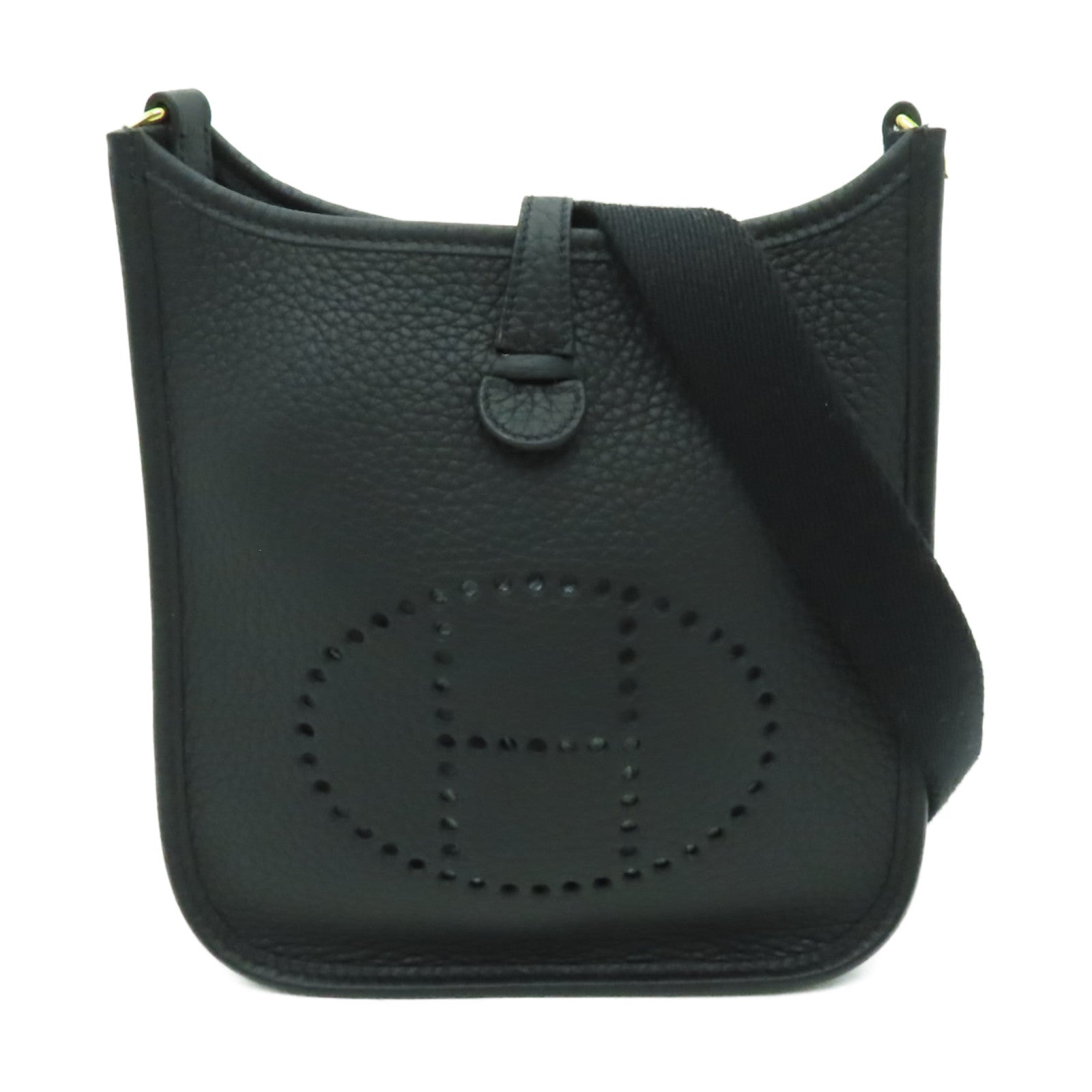 HERMES Clemence皮革Evelyne TPM金扣肩背袋黑色