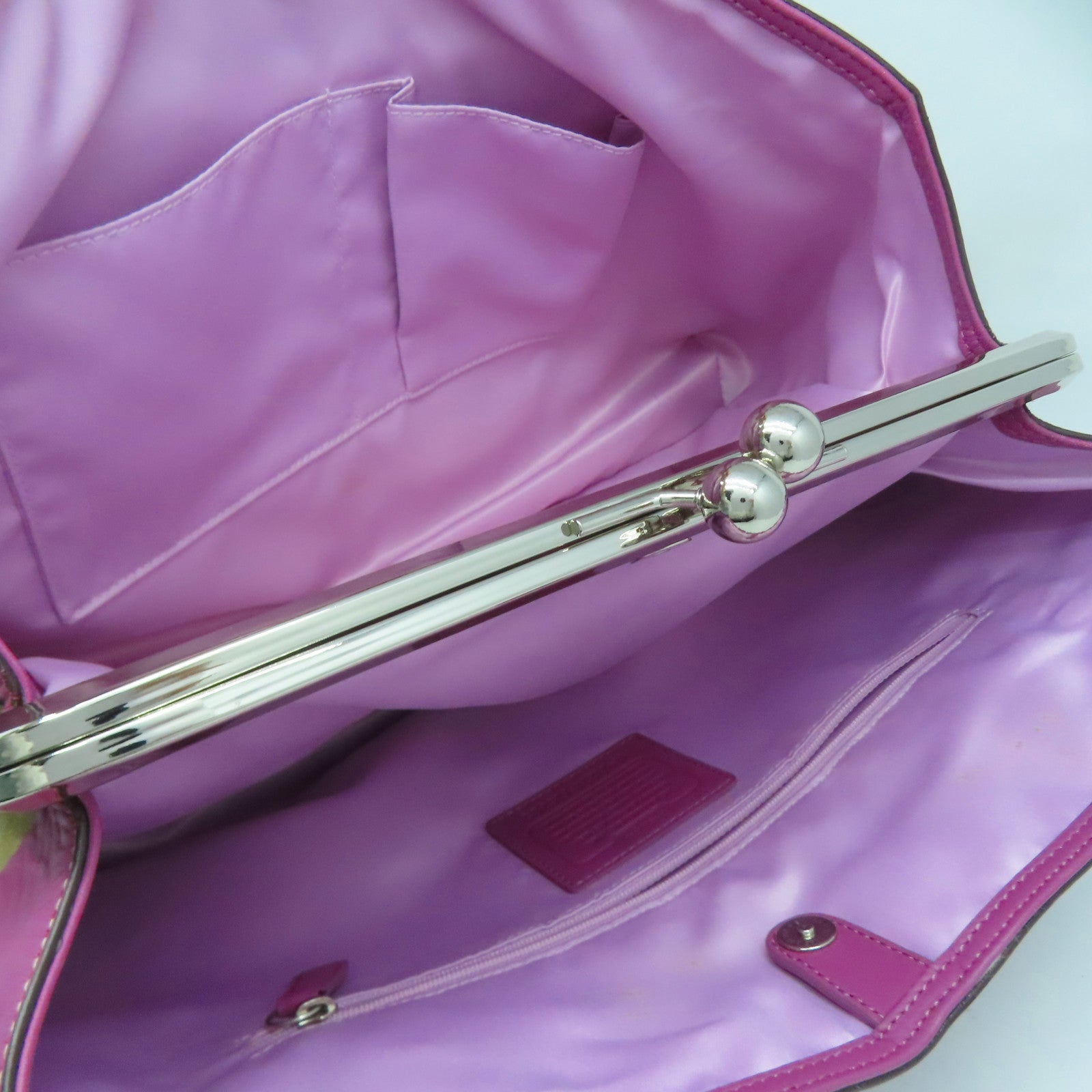 COACH 塗層帆布Tote Bag銀扣手挽袋啡色/粉紅色