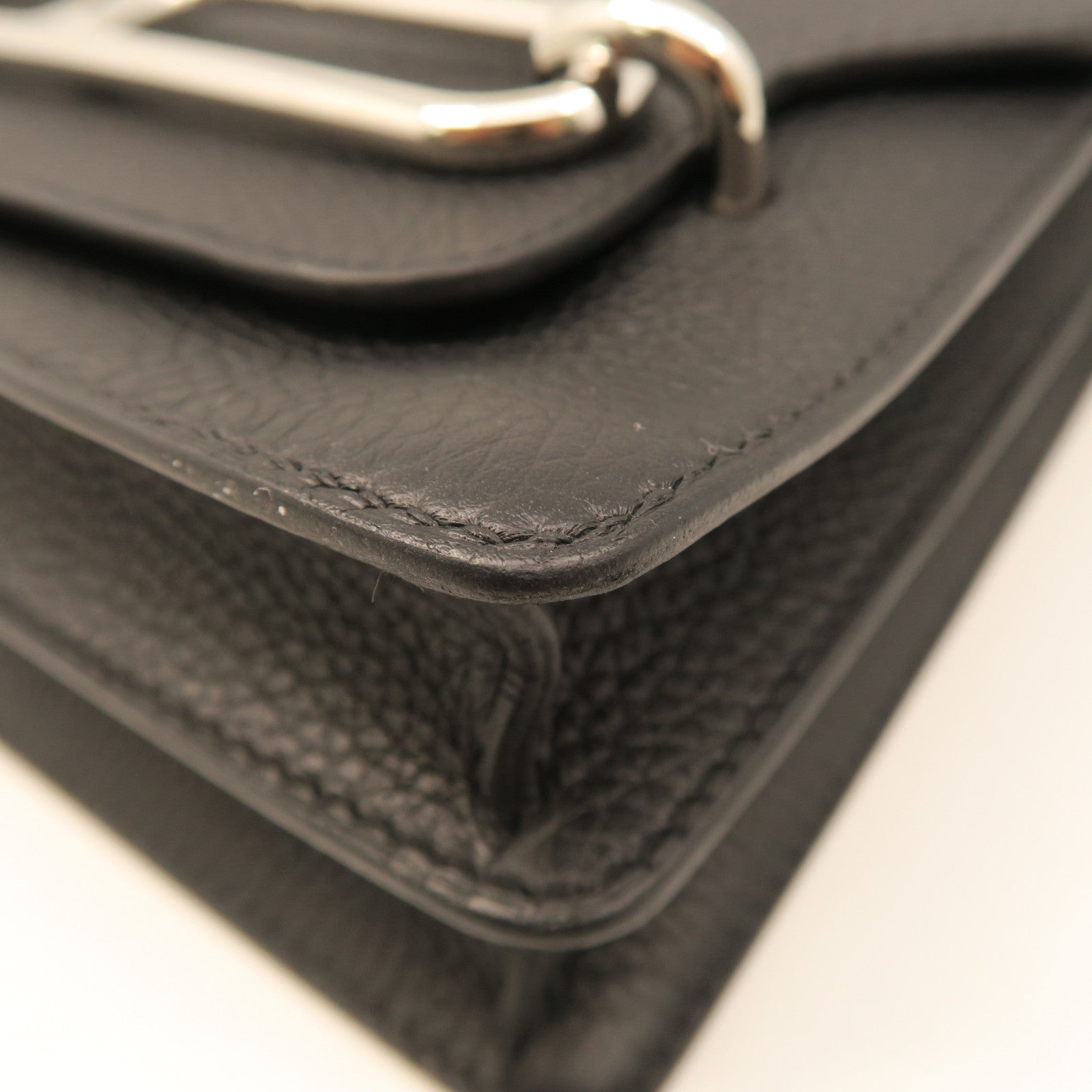 HERMES Clemence皮革Roulis 23银扣肩背袋黑色