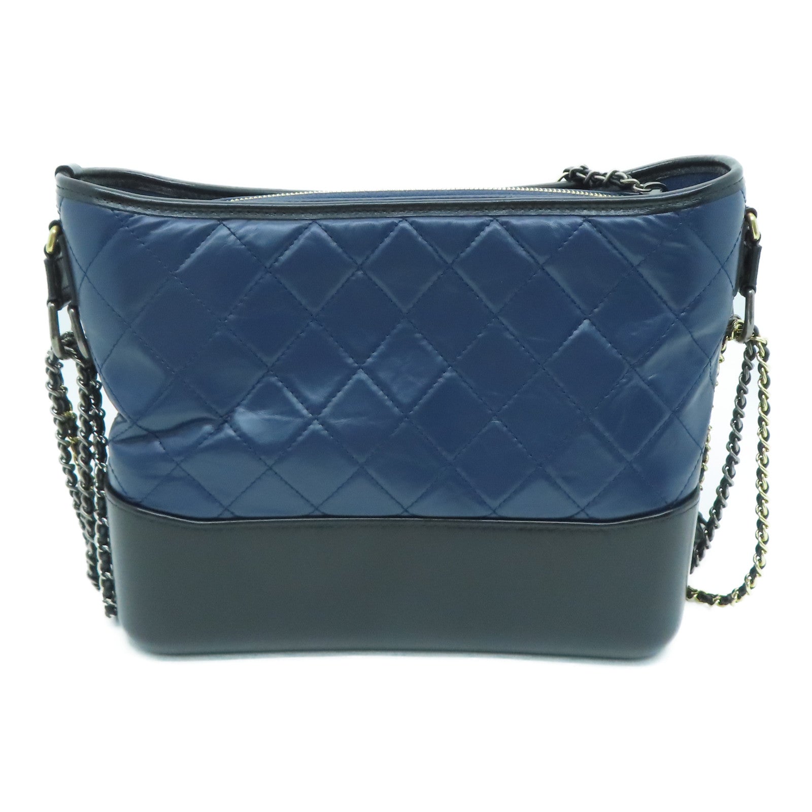 CHANEL [Sharp Discount] Diamond Agedcalf Leather Gabrielle Shoulder Bag Blue/Black