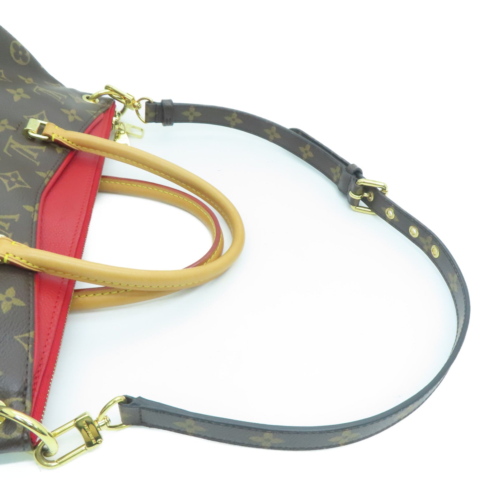 LOUIS VUITTON Monogram Pallas MM金扣手挽肩背两用袋啡色/红色