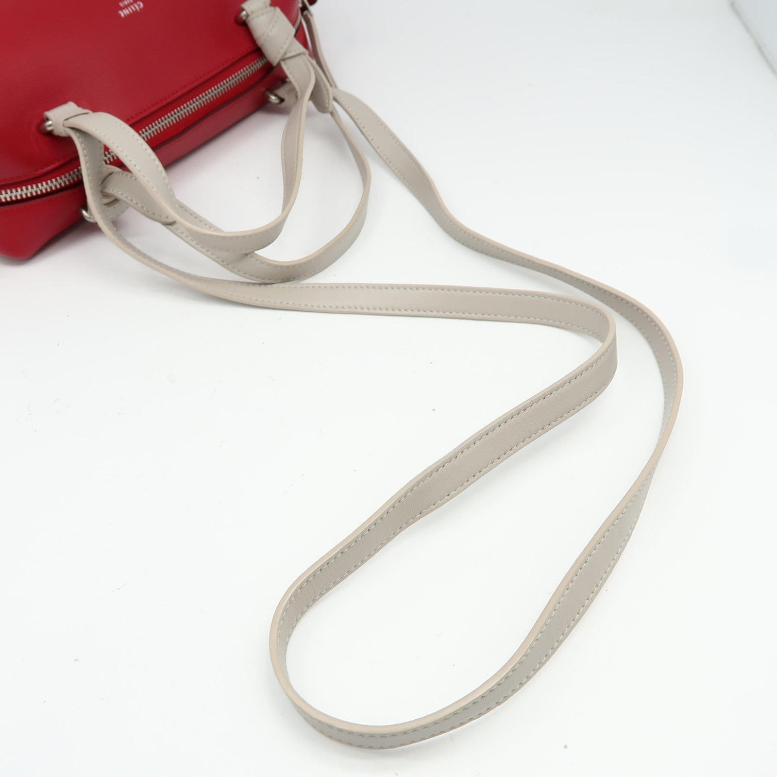 CELINE 牛皮皮革2 Way Shoulder Bag銀扣手挽肩背兩用袋紅色/灰色