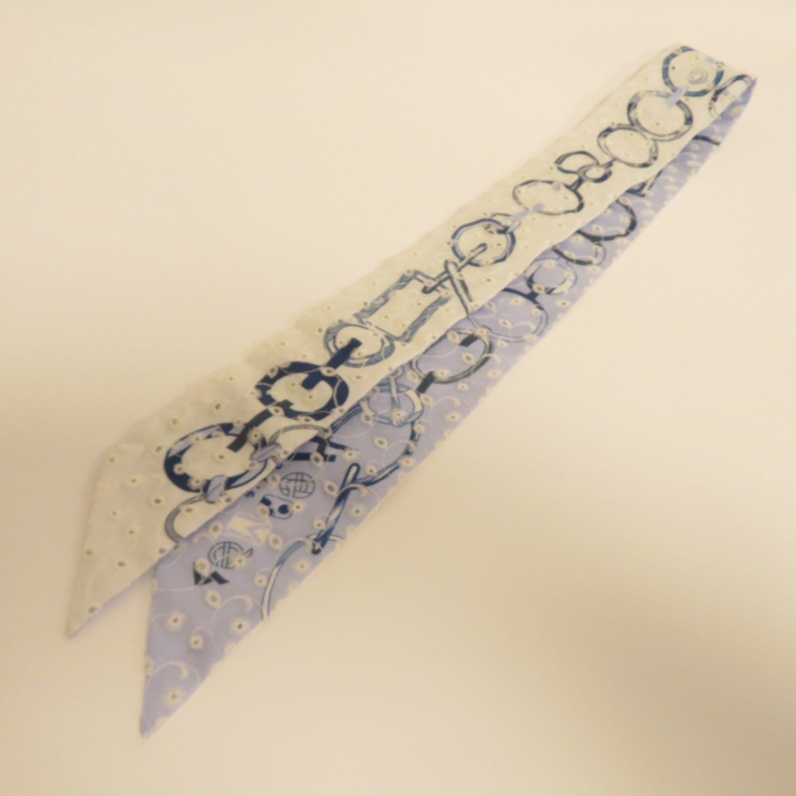 HERMES 絲質Twilly Silk Blue White絲巾藍色/白色