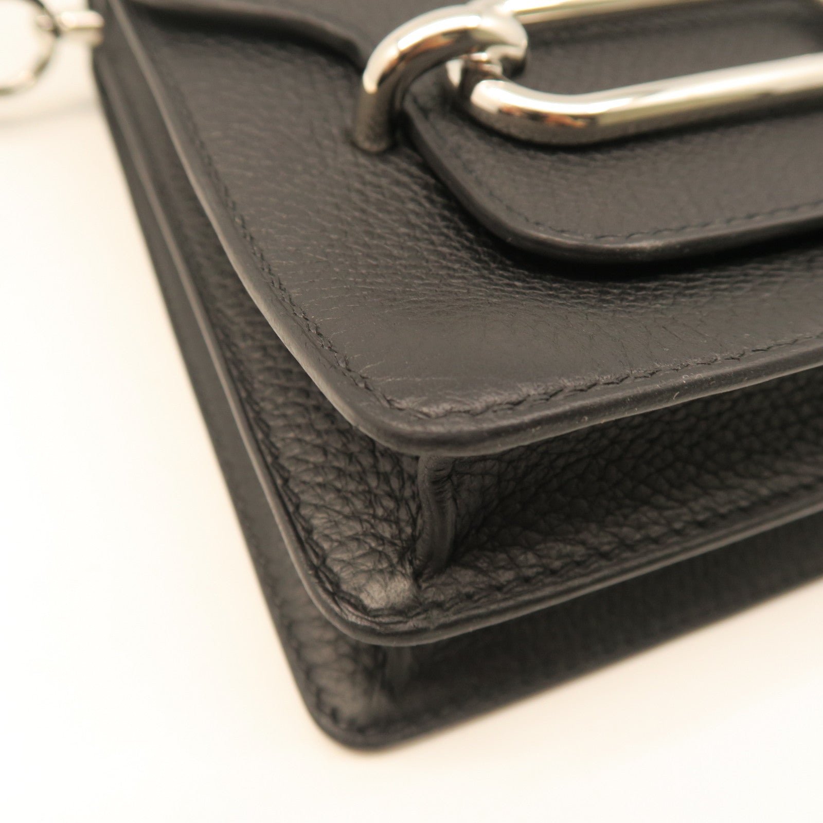 HERMES Clemence皮革Roulis 23银扣肩背袋黑色