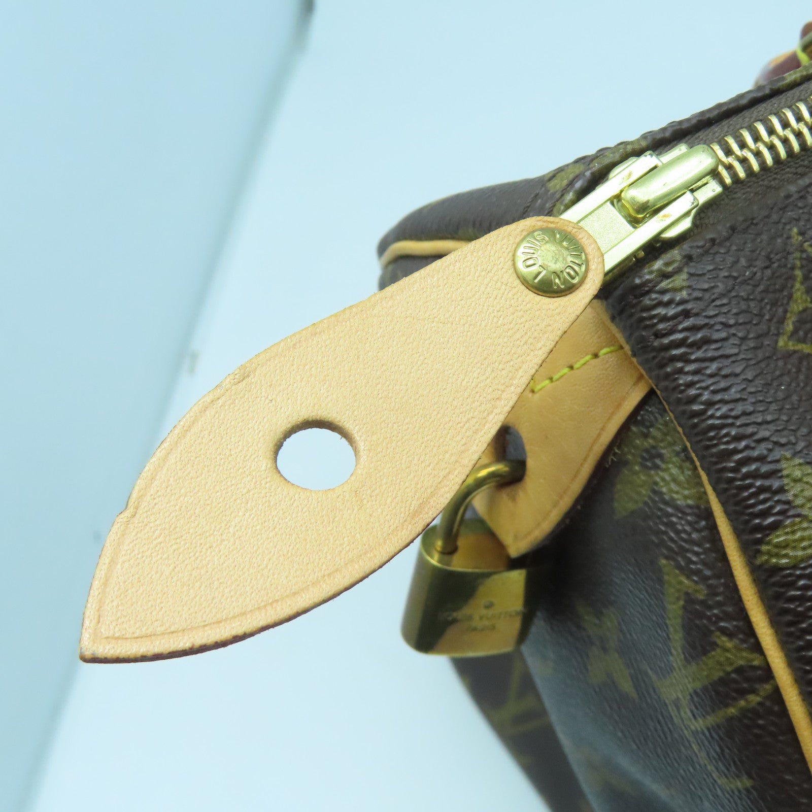 LOUIS VUITTON Monogram Speedy 30 Gold Buckle Bag Brown