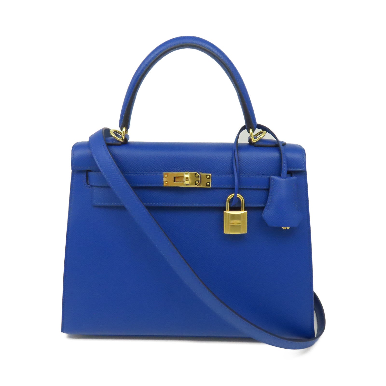 HERMES Epsom皮革Kelly 25 Sellier金扣手挽肩背兩用袋Bleu France法國藍色
