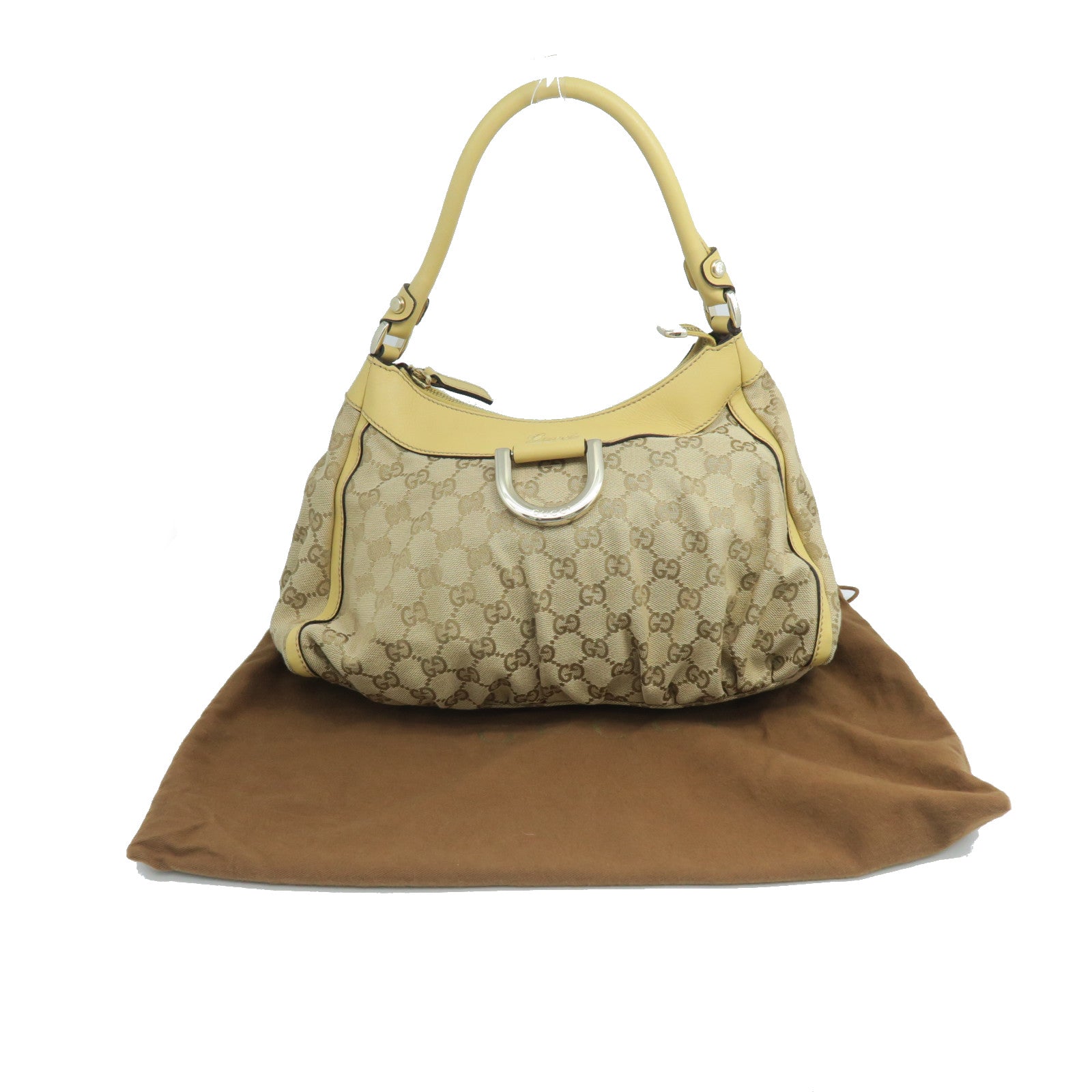 GUCCI canvas Shoulder Bag gold buckle shoulder bag brown