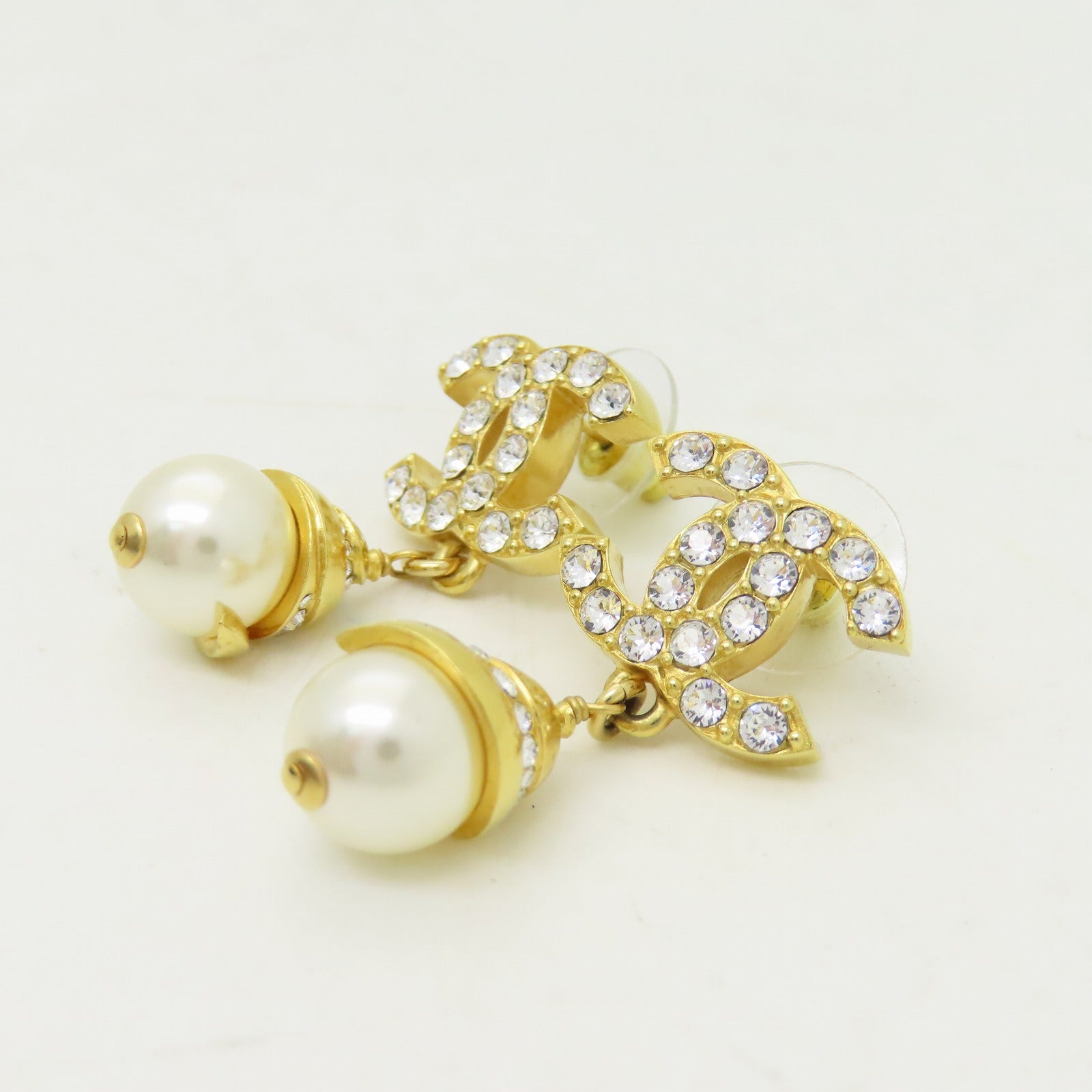 CHANEL 金屬/水晶Earring水晶耳環金色