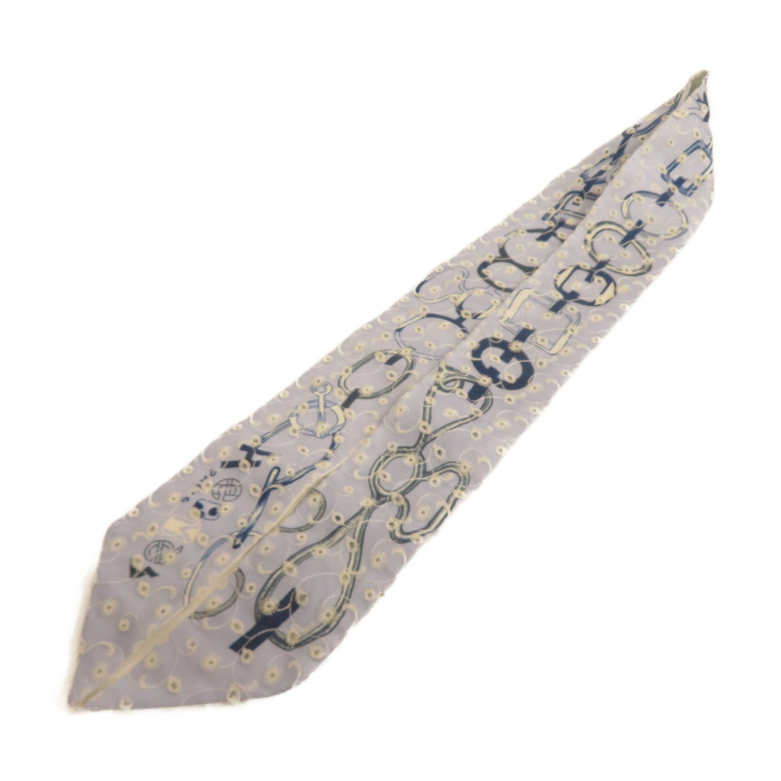 HERMES 絲質Twilly Silk Blue White絲巾藍色/白色
