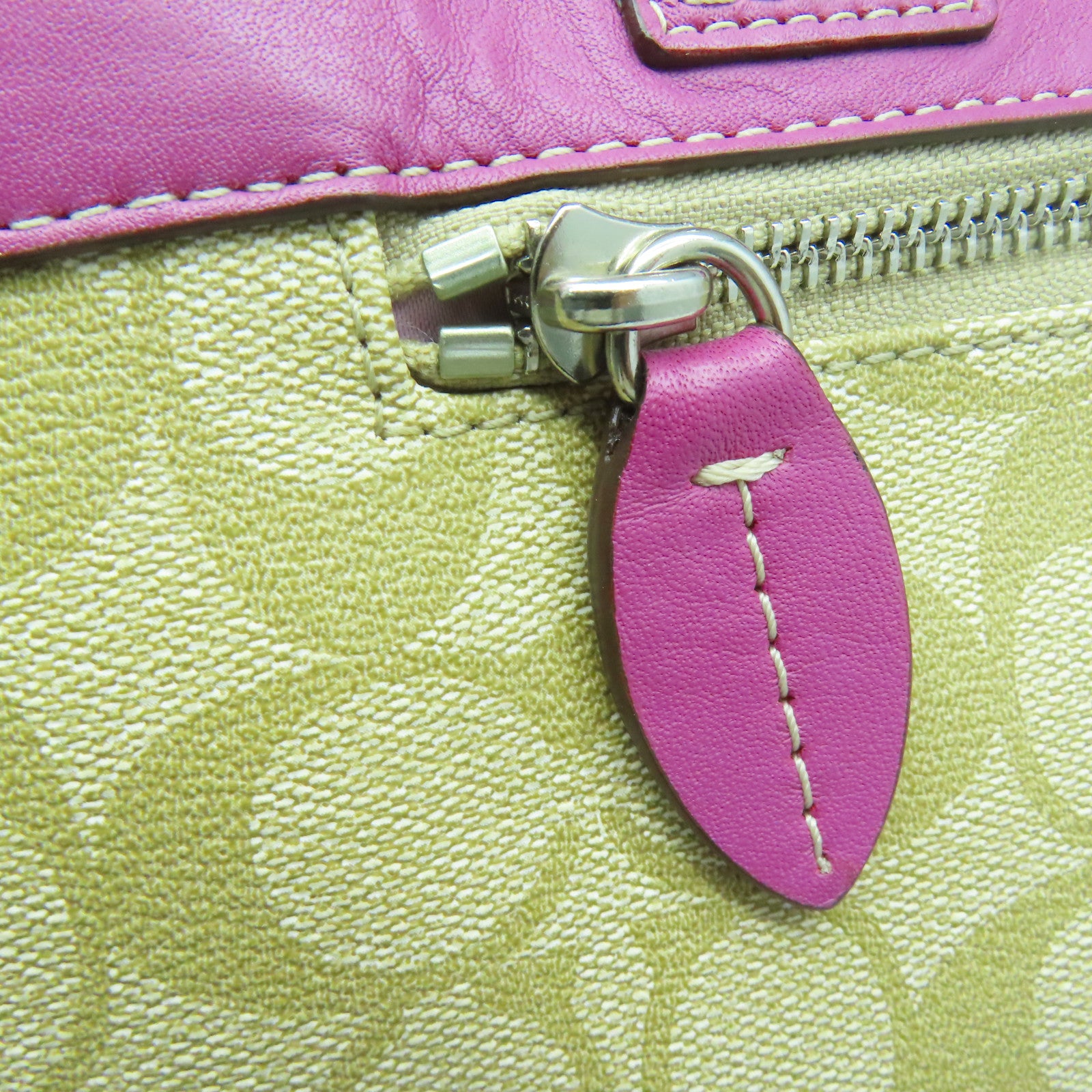 COACH 塗層帆布Tote Bag銀扣手挽袋啡色/粉紅色