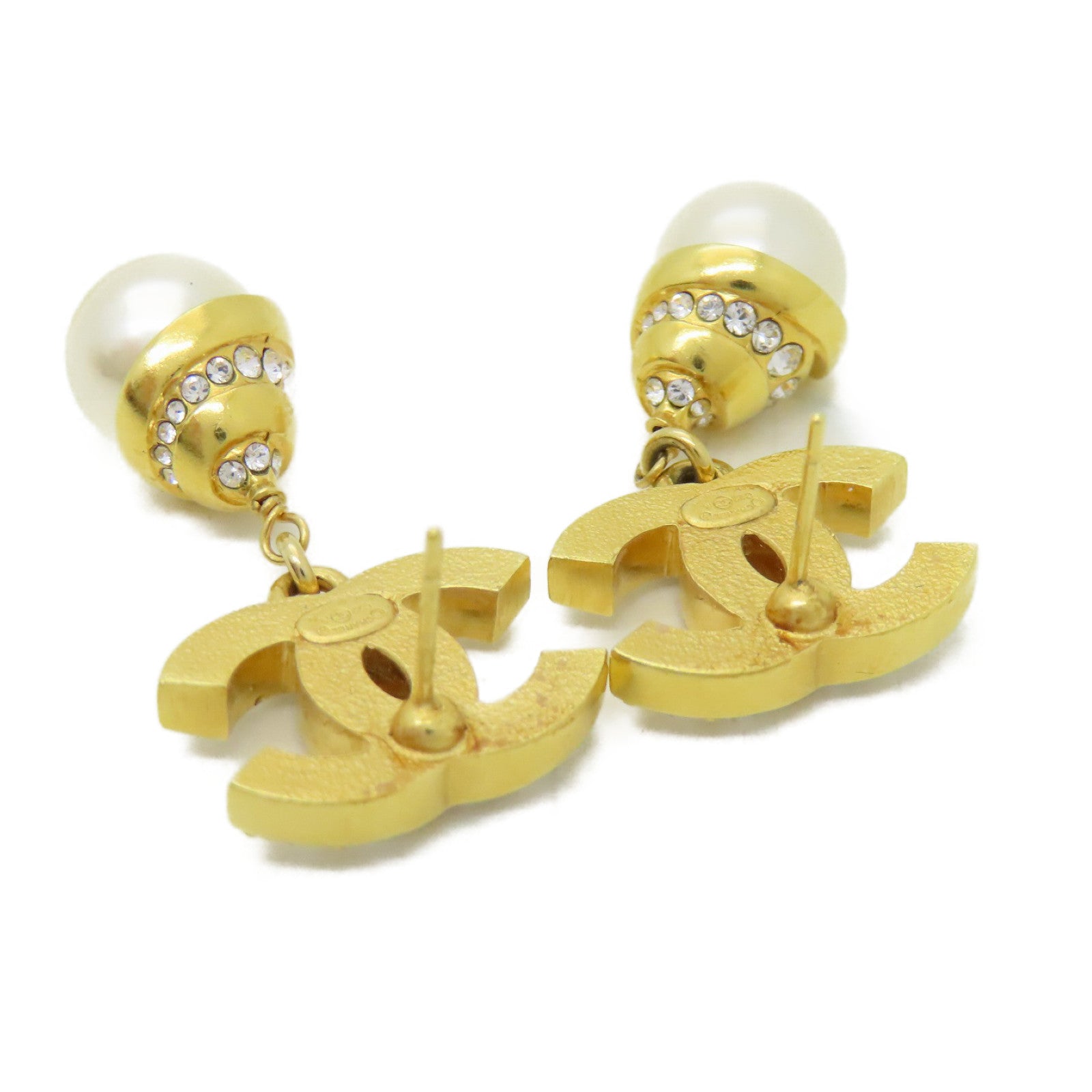CHANEL 金屬/水晶Earring水晶耳環金色