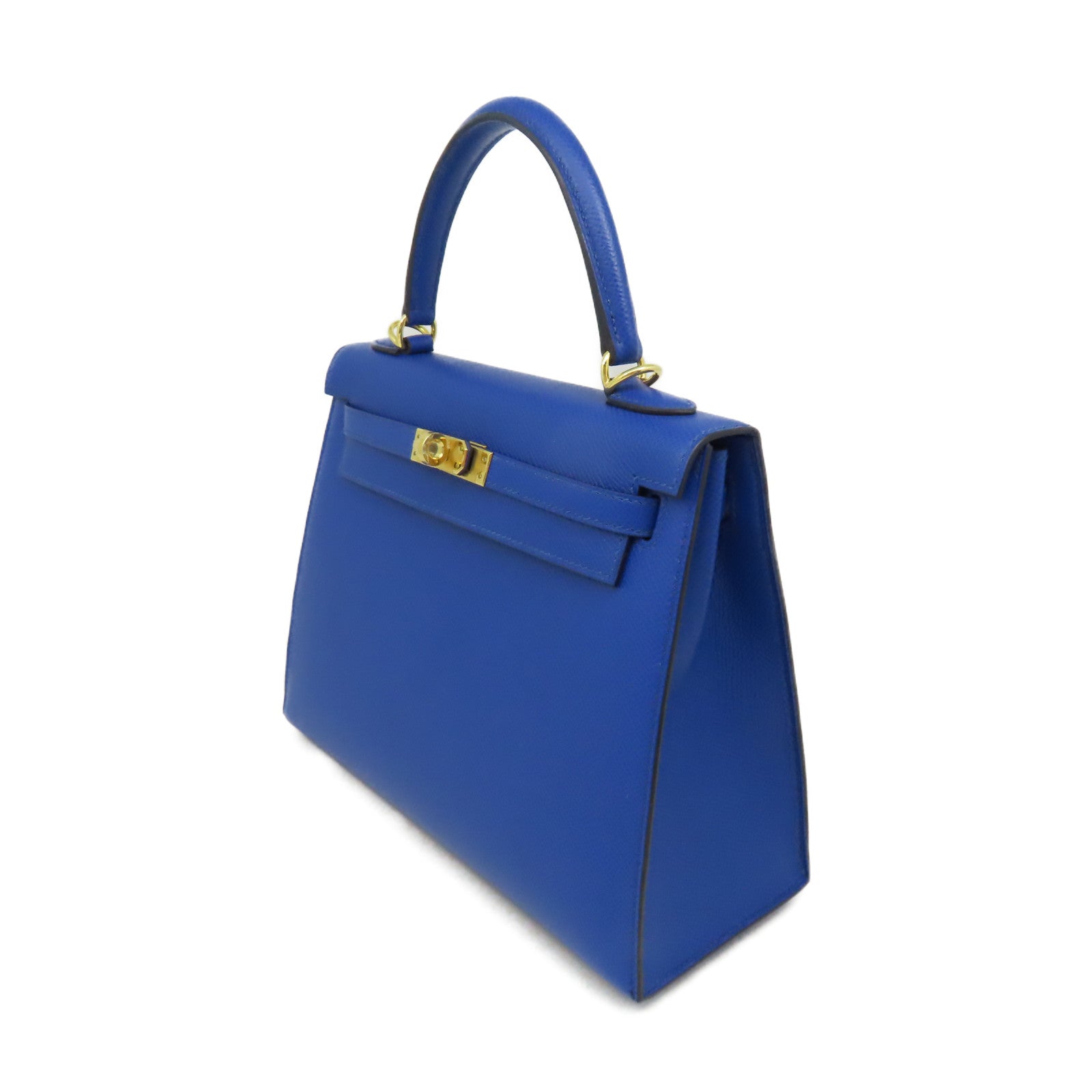 HERMES Epsom皮革Kelly 25 Sellier金扣手挽肩背兩用袋Bleu France法國藍色