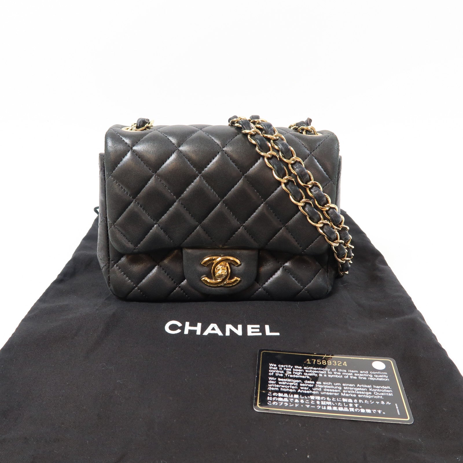 CHANEL 菱格羊皮皮革Chain Shoulder Bag金扣鏈帶肩背袋黑色