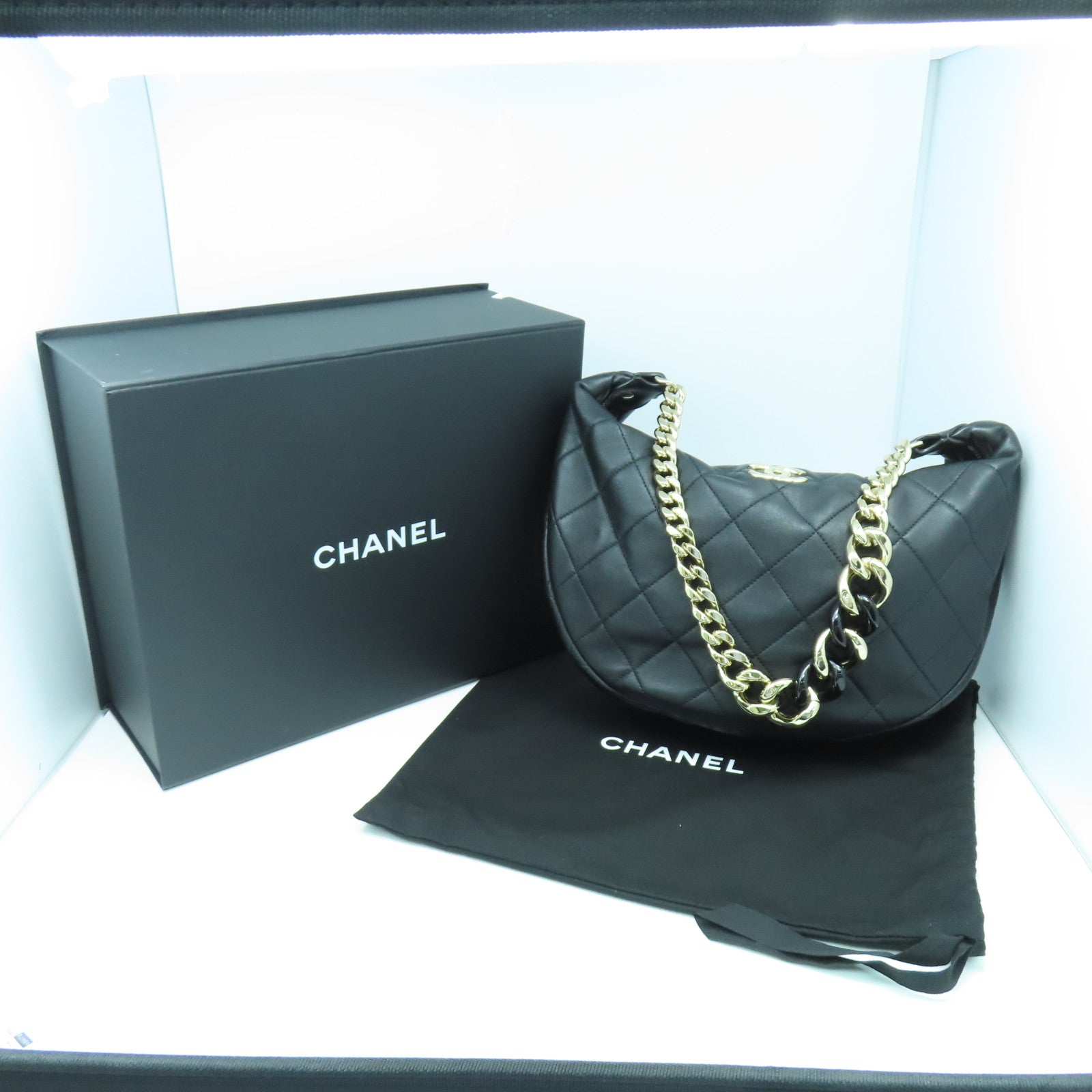 CHANEL 【激減優惠】菱格羊皮皮革Chain Shoulder金扣鏈帶肩背袋黑色