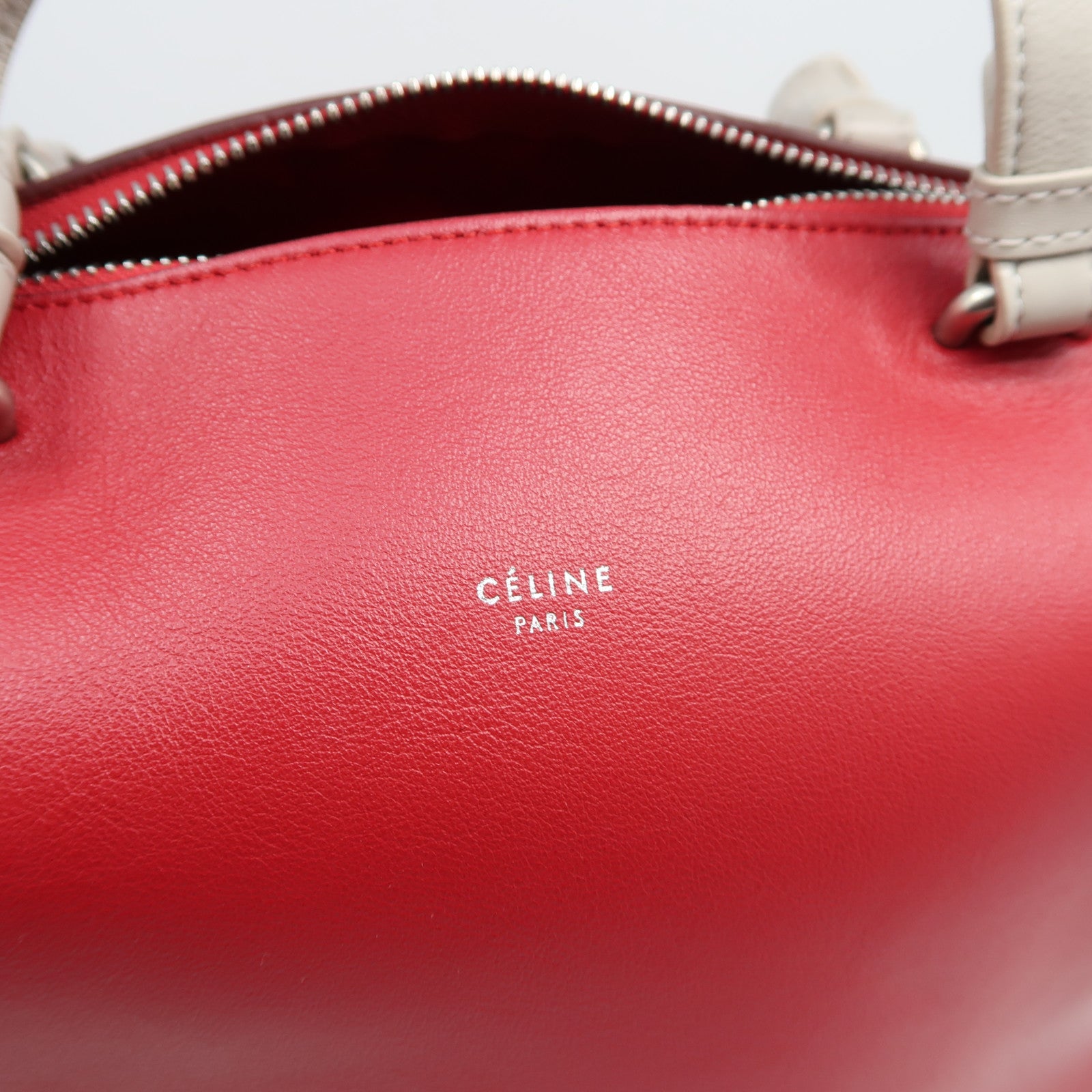 CELINE 牛皮皮革2 Way Shoulder Bag銀扣手挽肩背兩用袋紅色/灰色