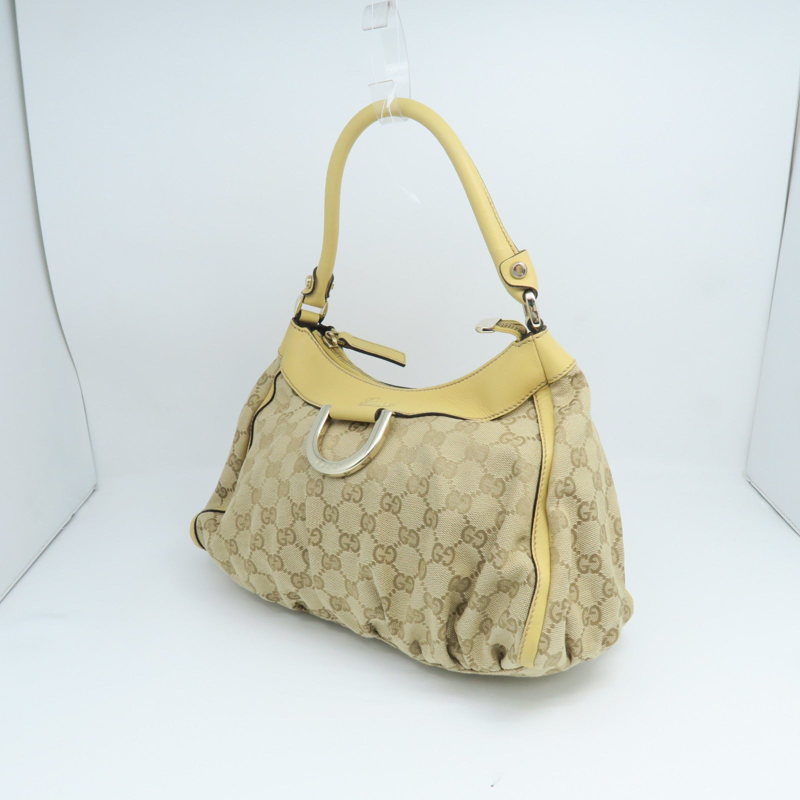 GUCCI canvas Shoulder Bag gold buckle shoulder bag brown
