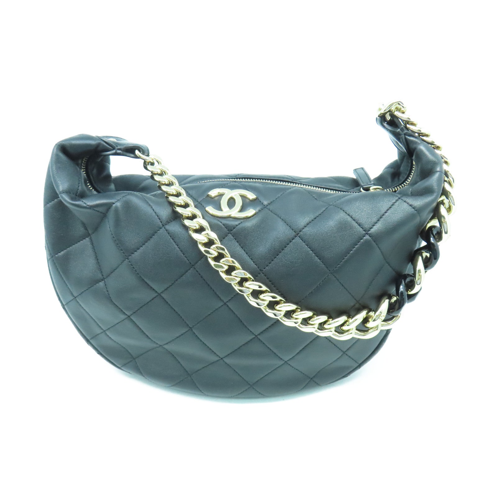 CHANEL 【激減優惠】菱格羊皮皮革Chain Shoulder金扣鏈帶肩背袋黑色