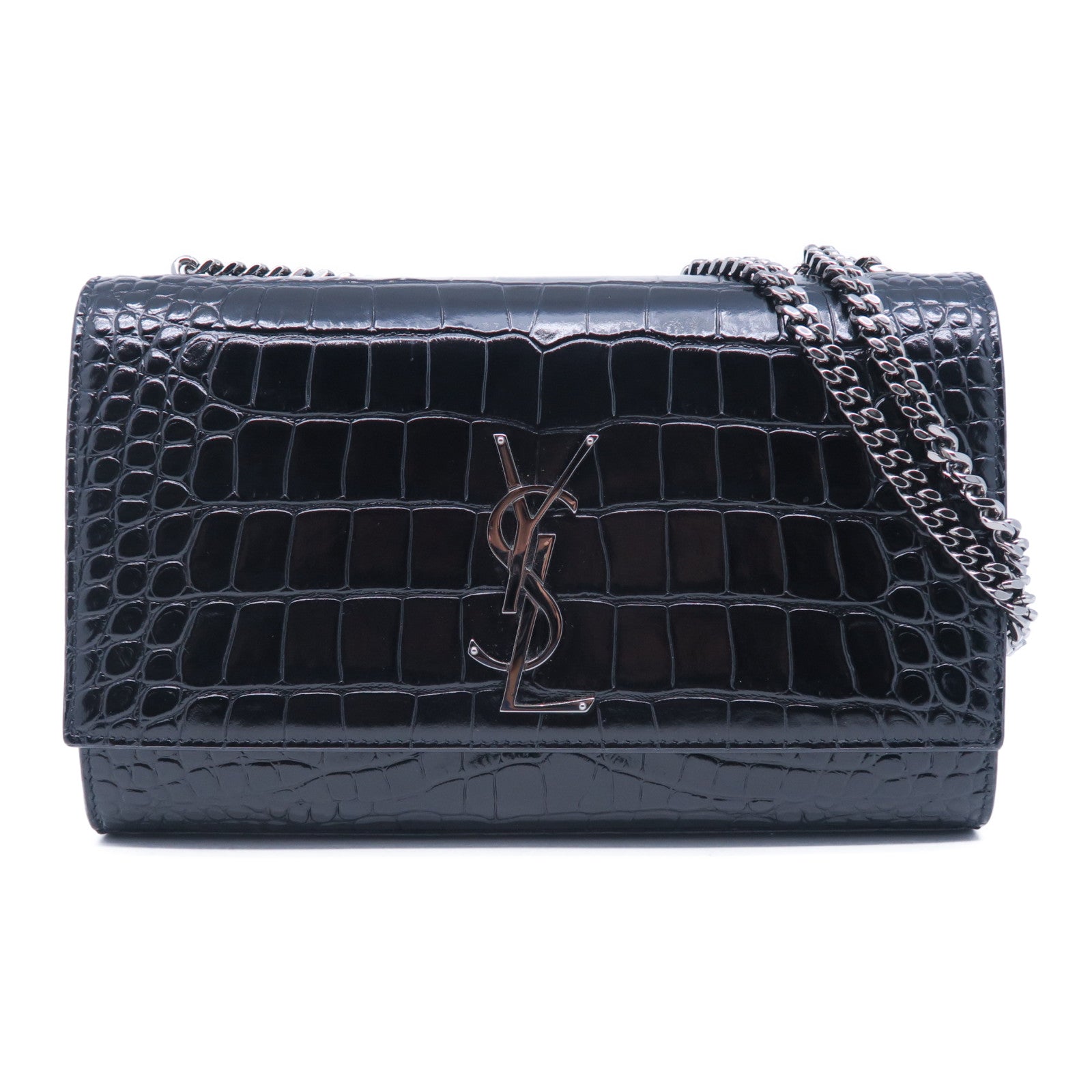 YVES SAINT LAURENT 牛皮皮革Kate銀扣鏈帶肩背袋黑色