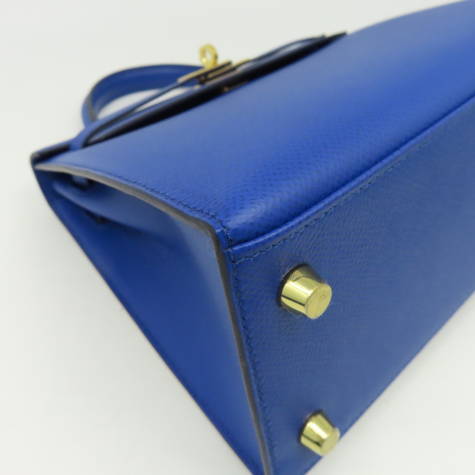 HERMES Epsom皮革Kelly 25 Sellier金扣手挽肩背兩用袋Bleu France法國藍色