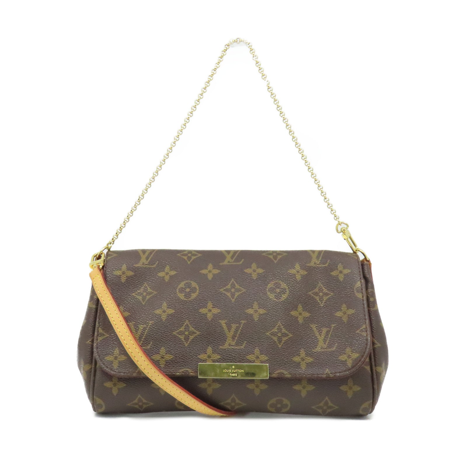 LOUIS VUITTON Monogram Favorite MM 2Way Shoulder Bag金扣鏈帶肩背袋啡色
