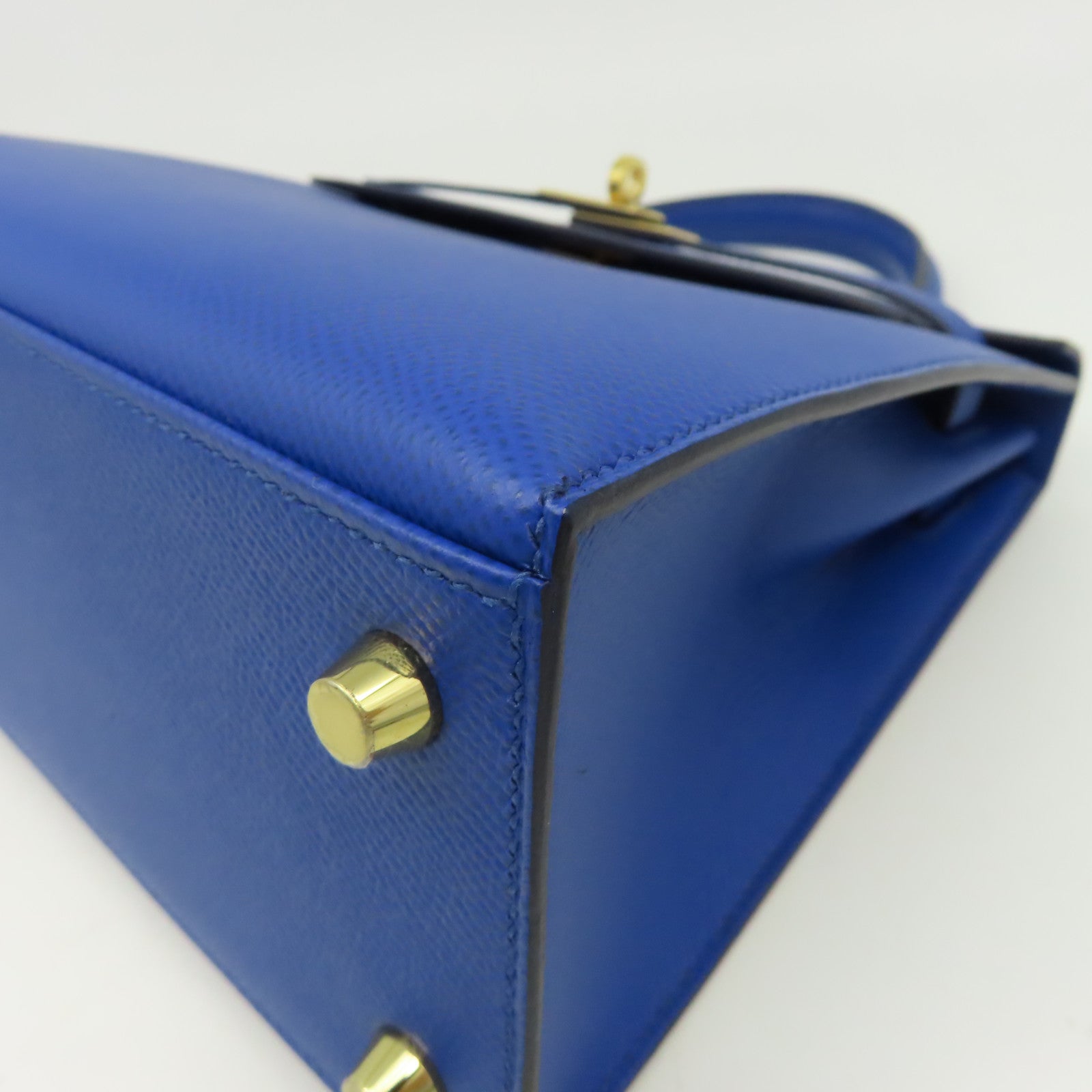 HERMES Epsom皮革Kelly 25 Sellier金扣手挽肩背兩用袋Bleu France法國藍色