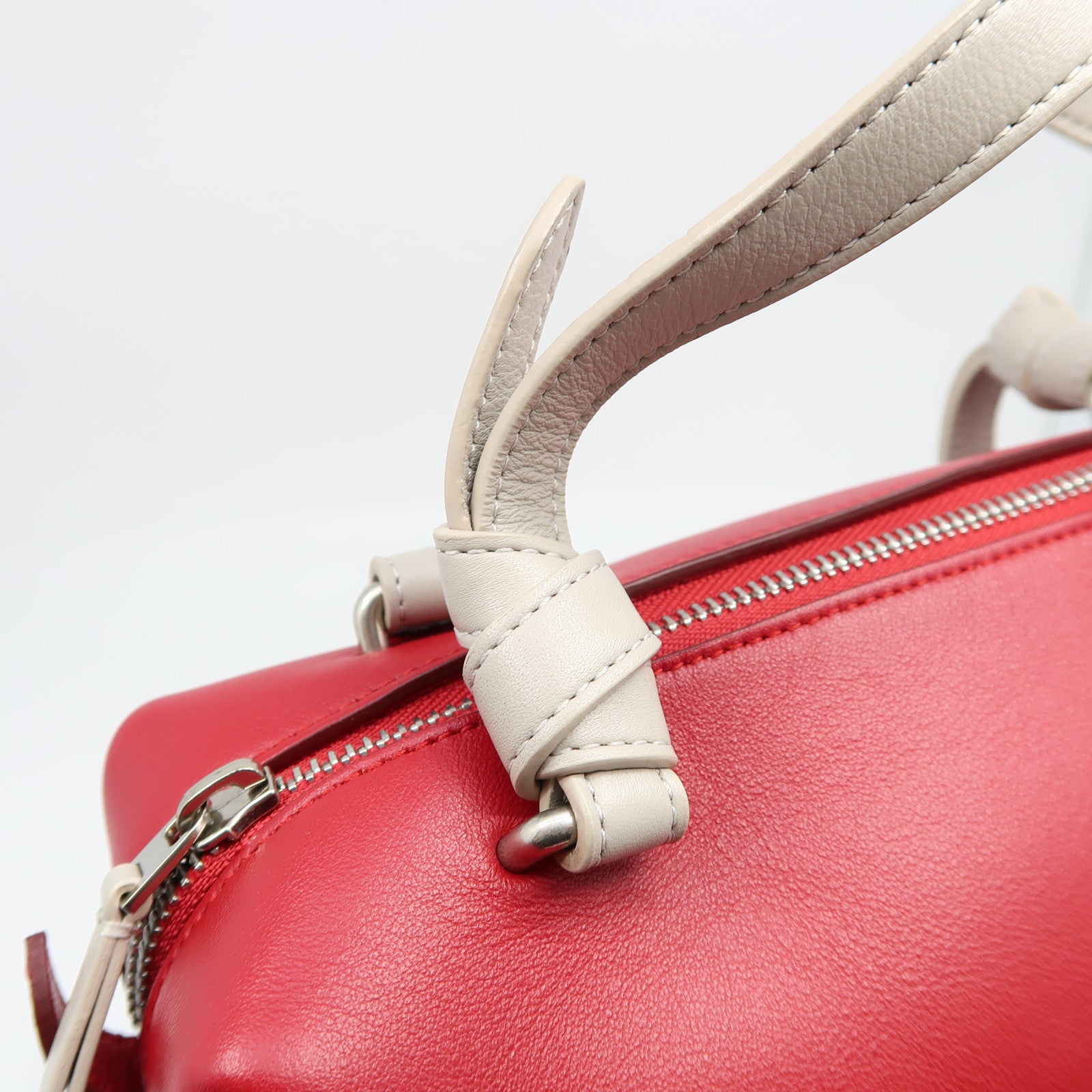 CELINE 牛皮皮革2 Way Shoulder Bag銀扣手挽肩背兩用袋紅色/灰色