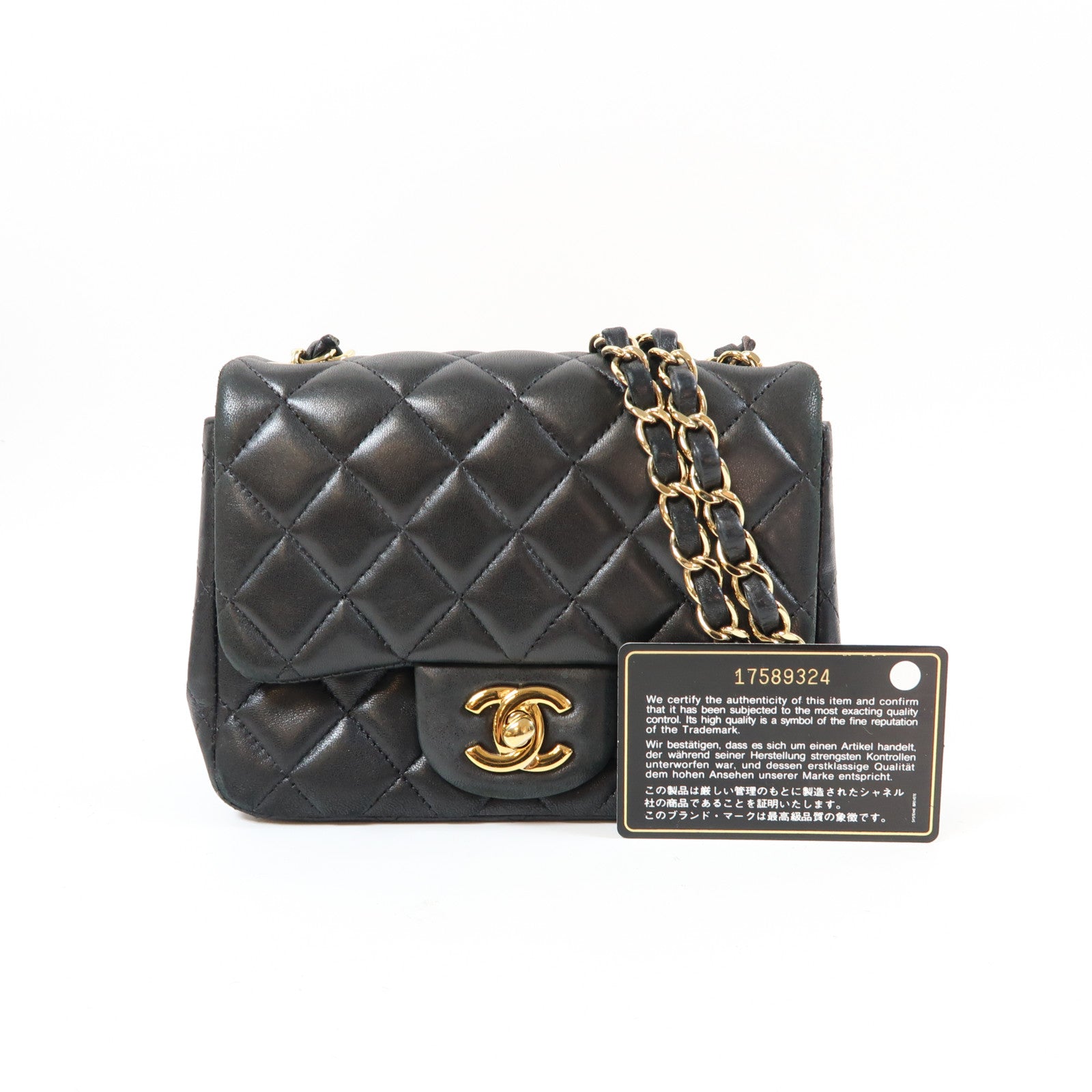 CHANEL 菱格羊皮皮革Chain Shoulder Bag金扣鏈帶肩背袋黑色
