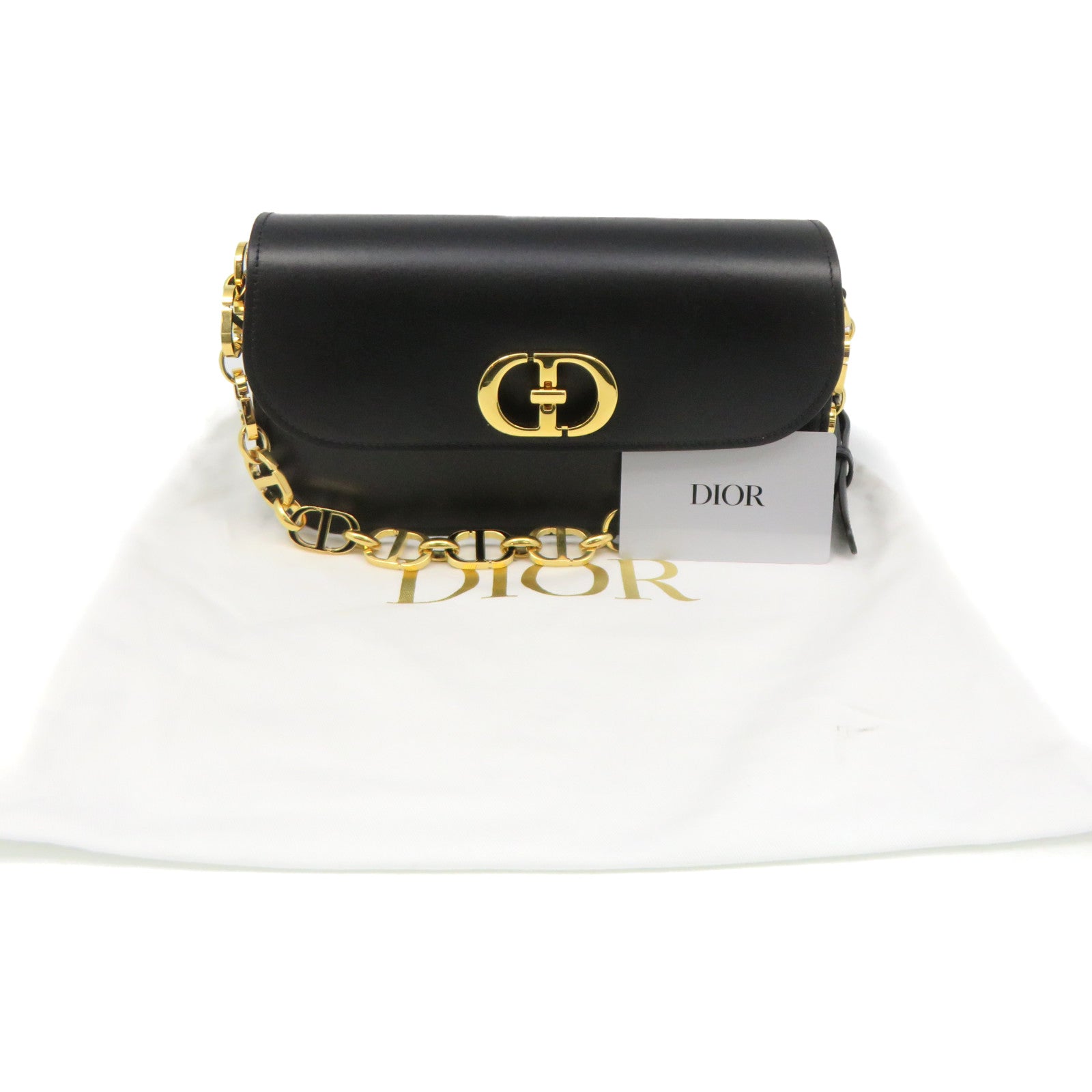 Dior Calfskin Leather 30 Montaigne Avenue Shoulder Bag Chain Strap Shoulder Bag Black