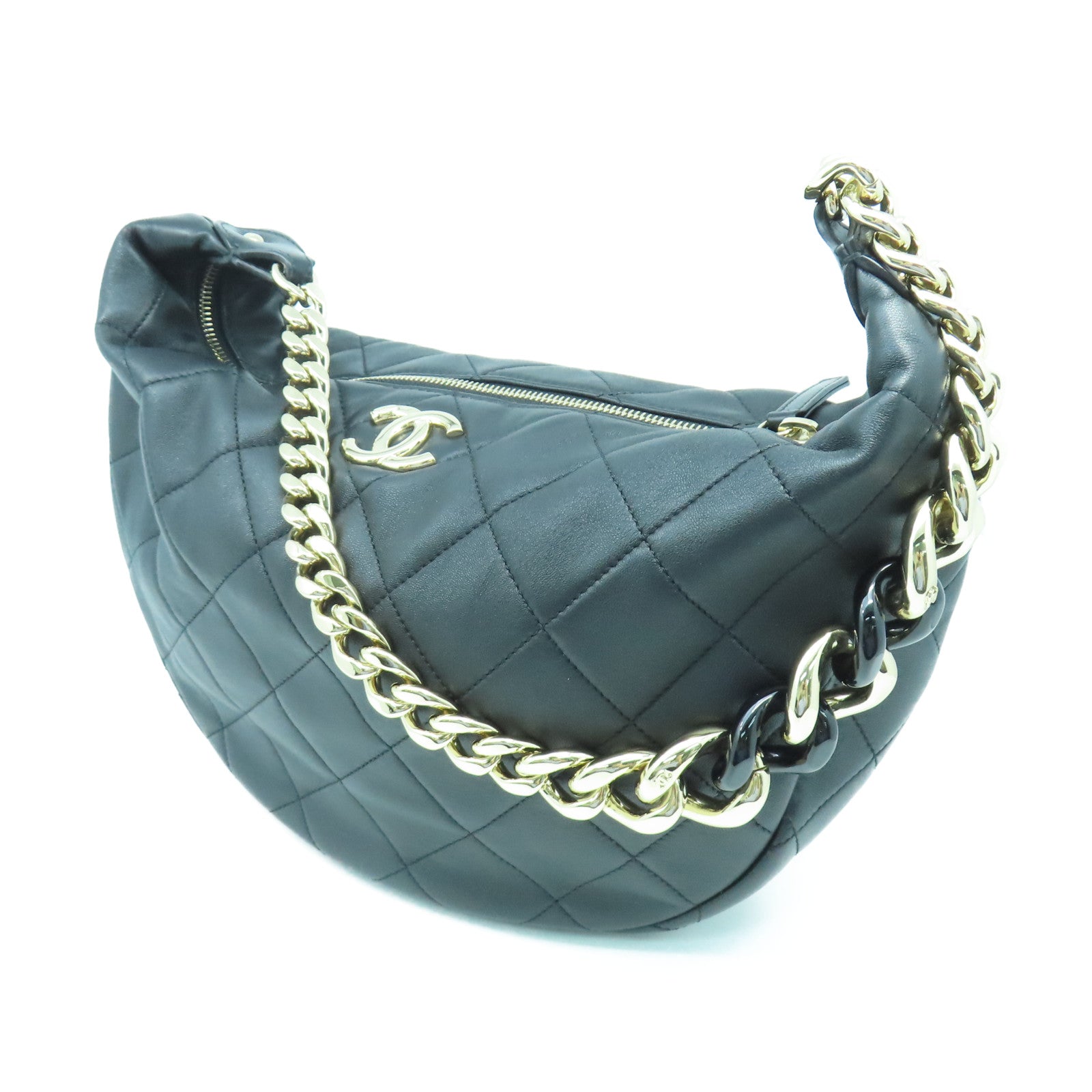 CHANEL 【激減優惠】菱格羊皮皮革Chain Shoulder金扣鏈帶肩背袋黑色