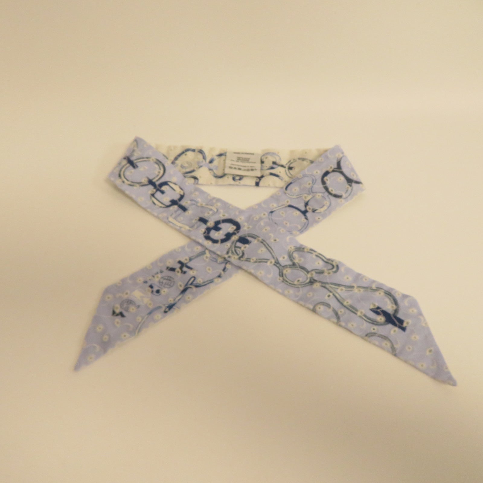 HERMES 絲質Twilly Silk Blue White絲巾藍色/白色