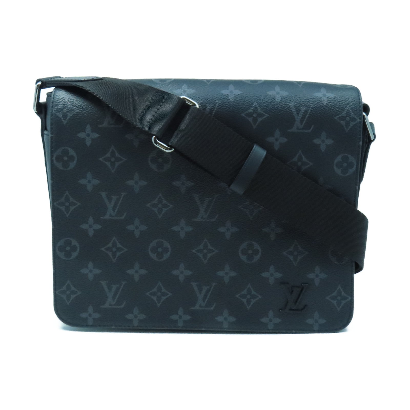 LOUIS VUITTON Monogram Eclipse District PM Silver Buckle Shoulder Bag Black/Gray
