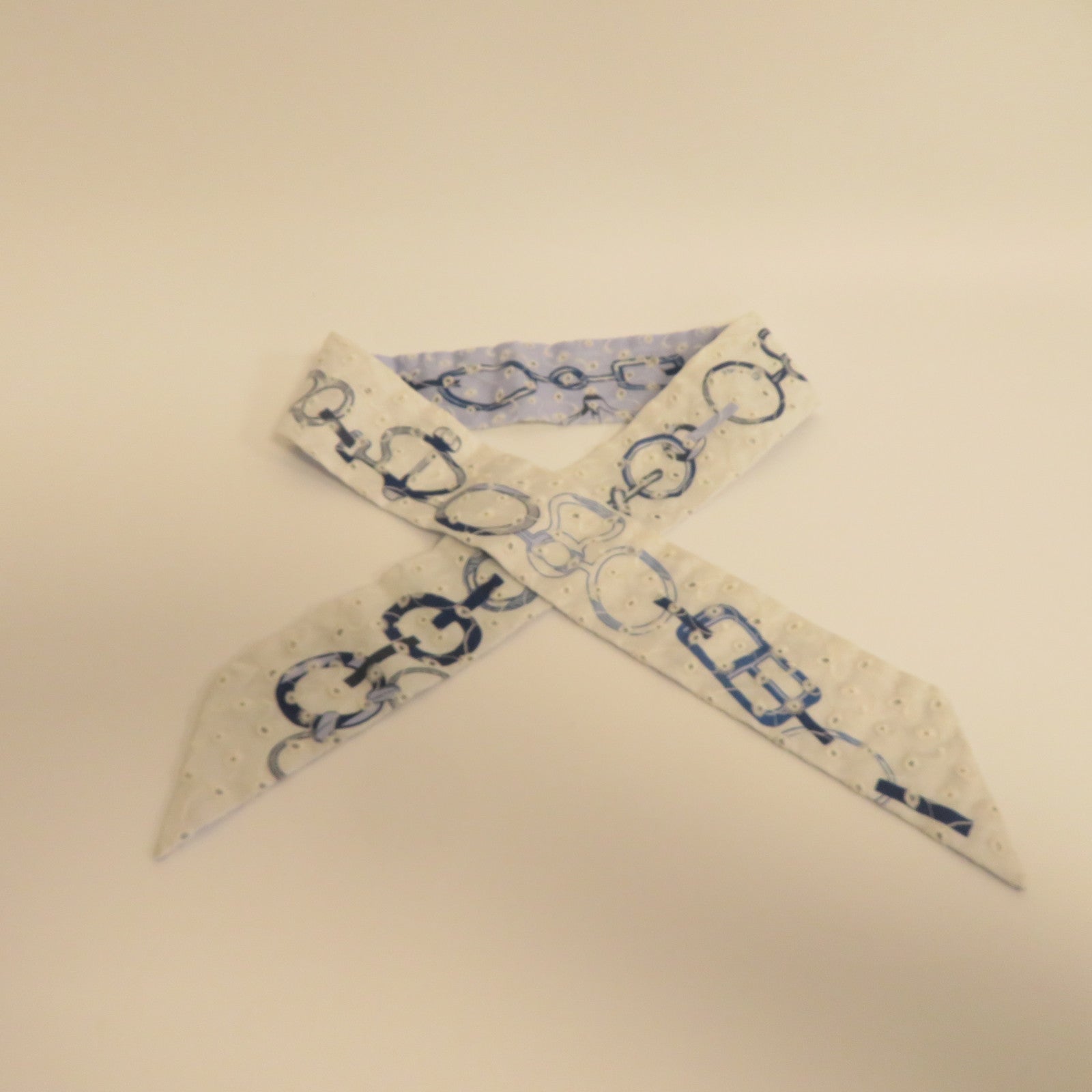 HERMES 絲質Twilly Silk Blue White絲巾藍色/白色