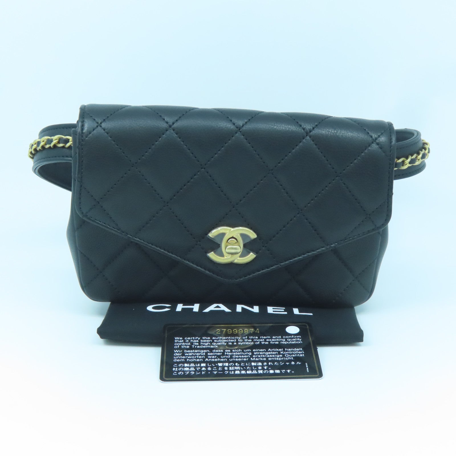 CHANEL rhombic cowhide leather Waist Bag gold buckle pocket black