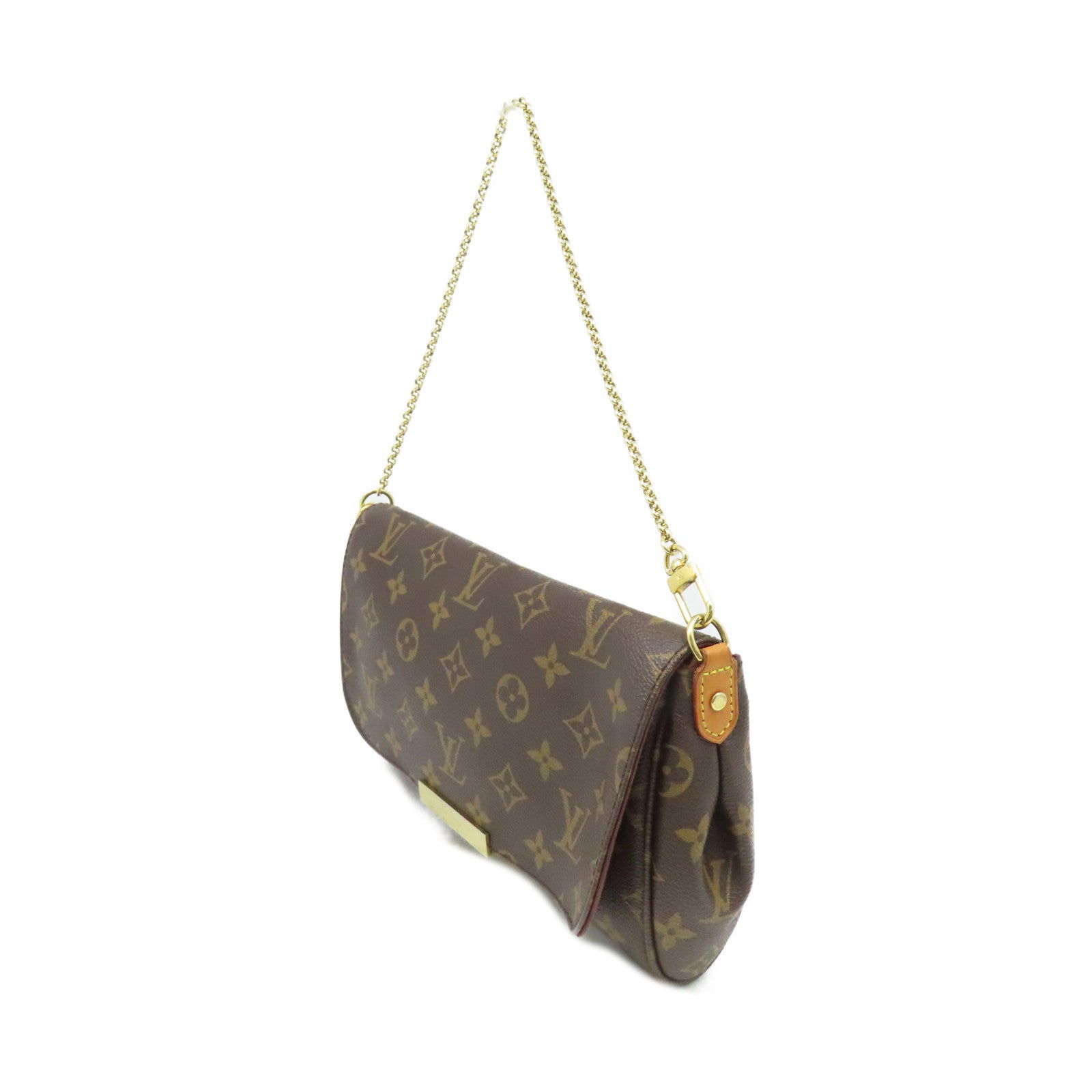 LOUIS VUITTON Monogram Favorite MM 2Way Shoulder Bag金扣鏈帶肩背袋啡色