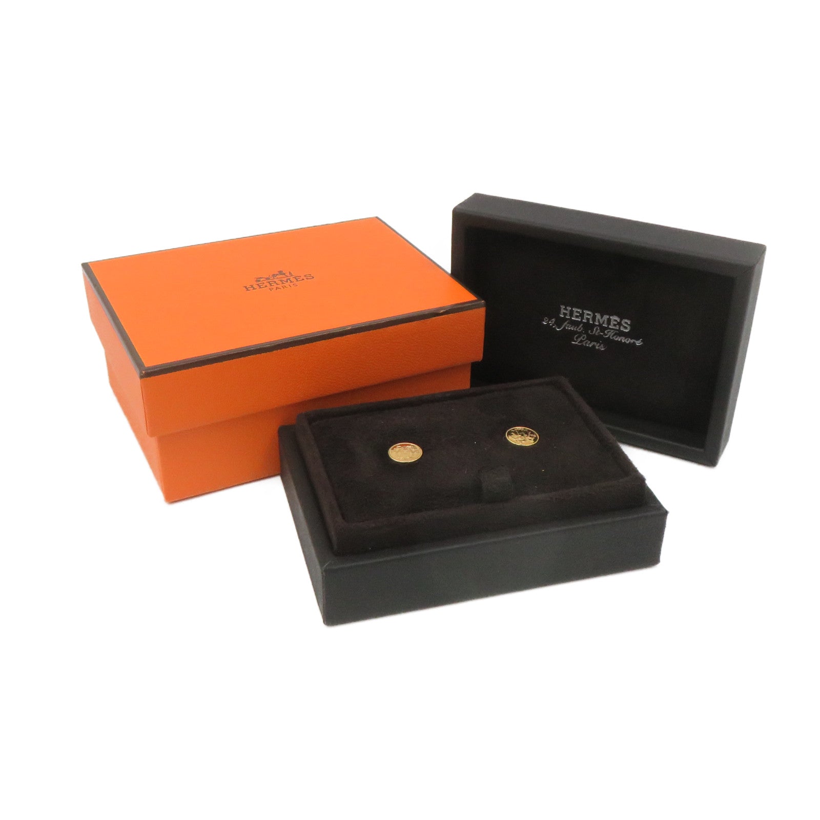 HERMES 18K Rose Gold Ex-Libris Earrings Gold