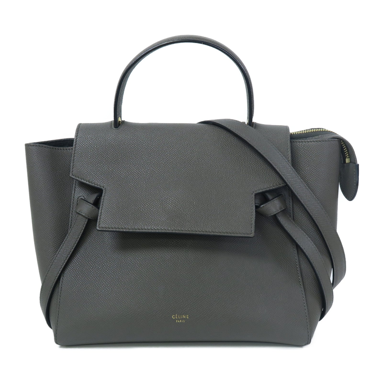 CELINE 牛皮皮革Belt Bag金扣手挽肩背兩用袋灰色