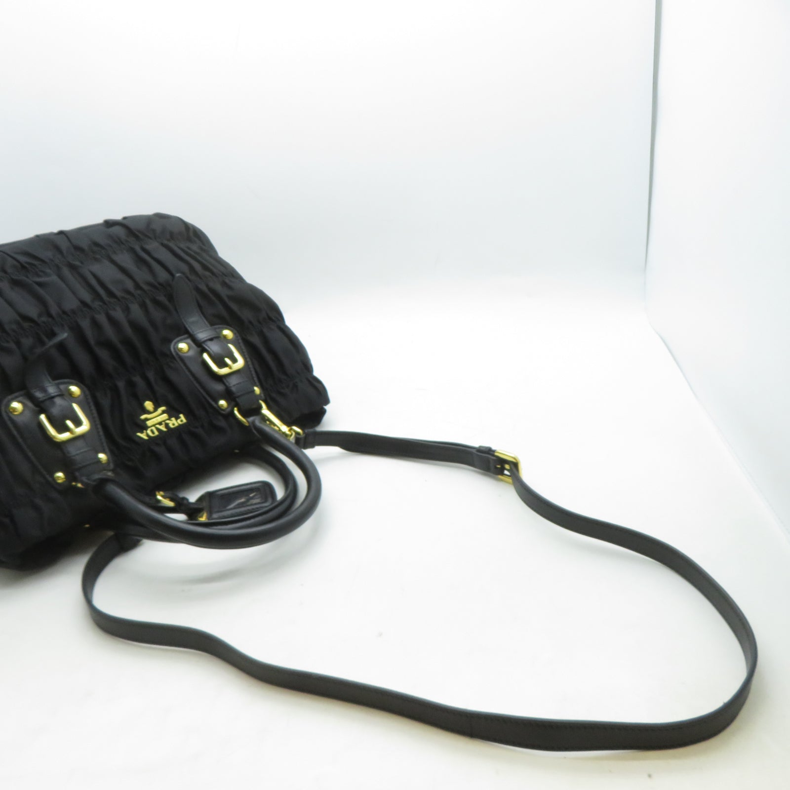 PRADA 尼龍2 Way Shoulder金扣手挽肩背兩用袋黑色