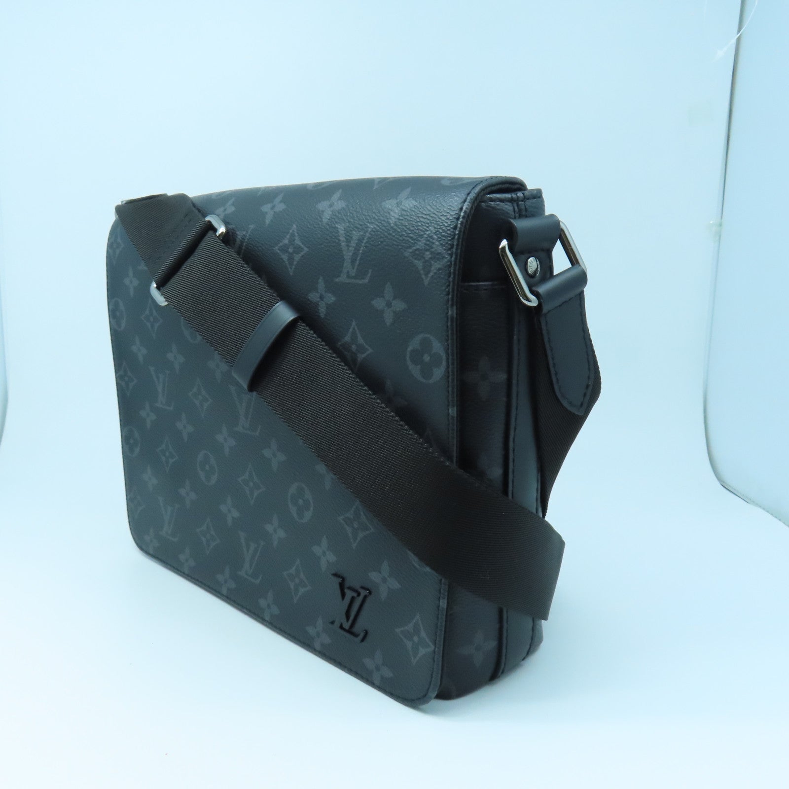 LOUIS VUITTON Monogram Eclipse District PM Silver Buckle Shoulder Bag Black/Gray