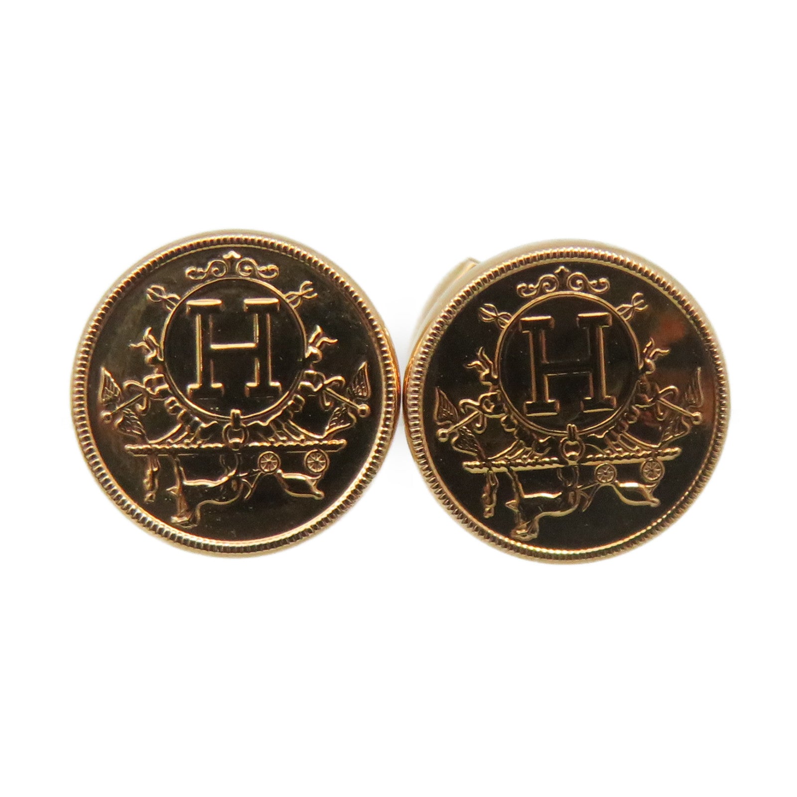 HERMES 18K Rose Gold Ex-Libris Earrings Gold