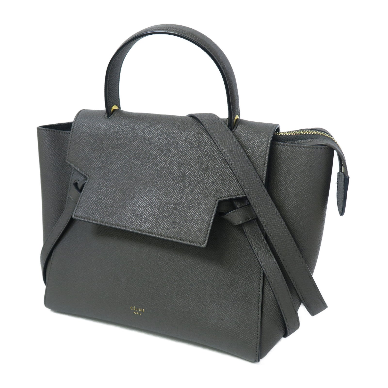CELINE 牛皮皮革Belt Bag金扣手挽肩背兩用袋灰色
