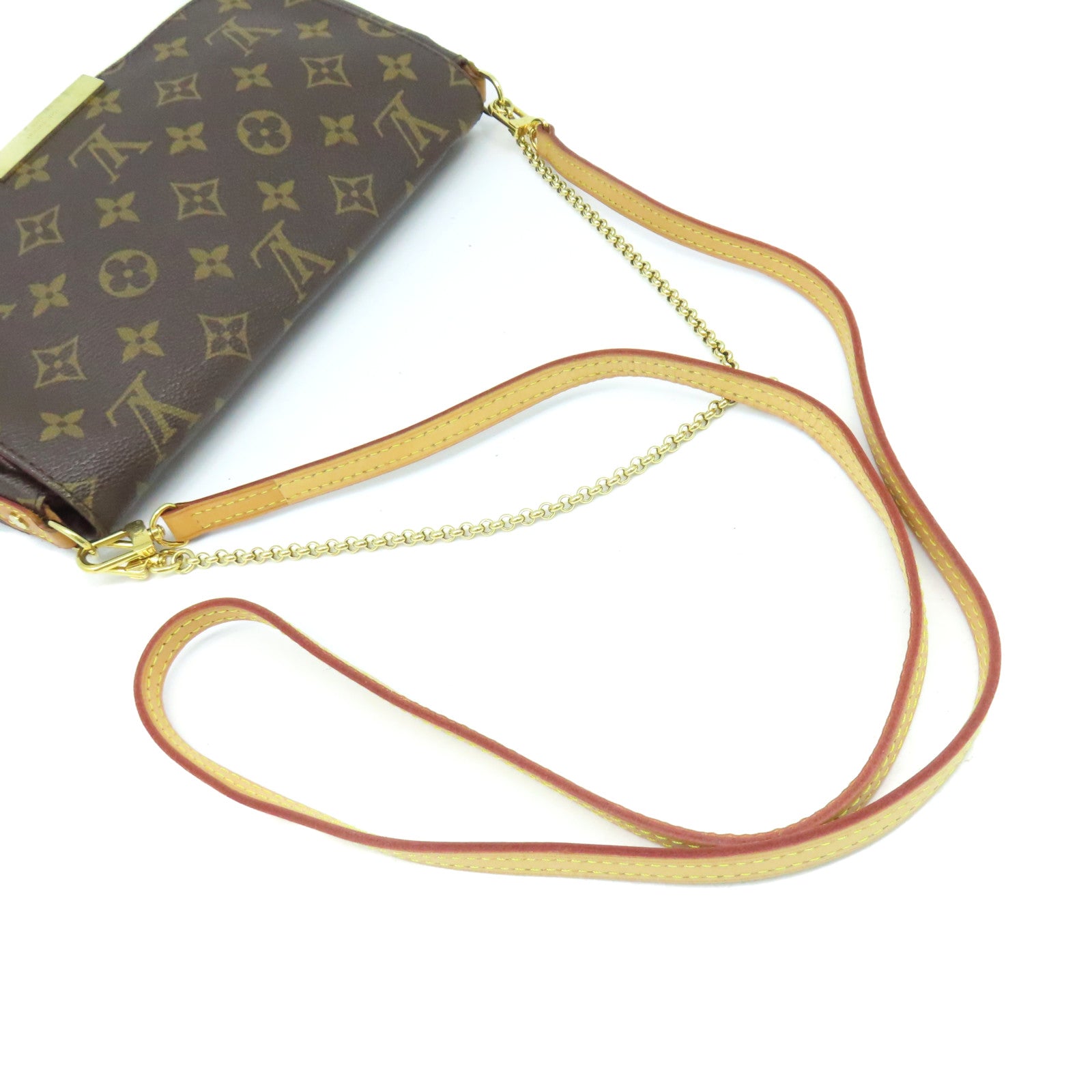 LOUIS VUITTON Monogram Favorite MM 2Way Shoulder Bag金扣鏈帶肩背袋啡色