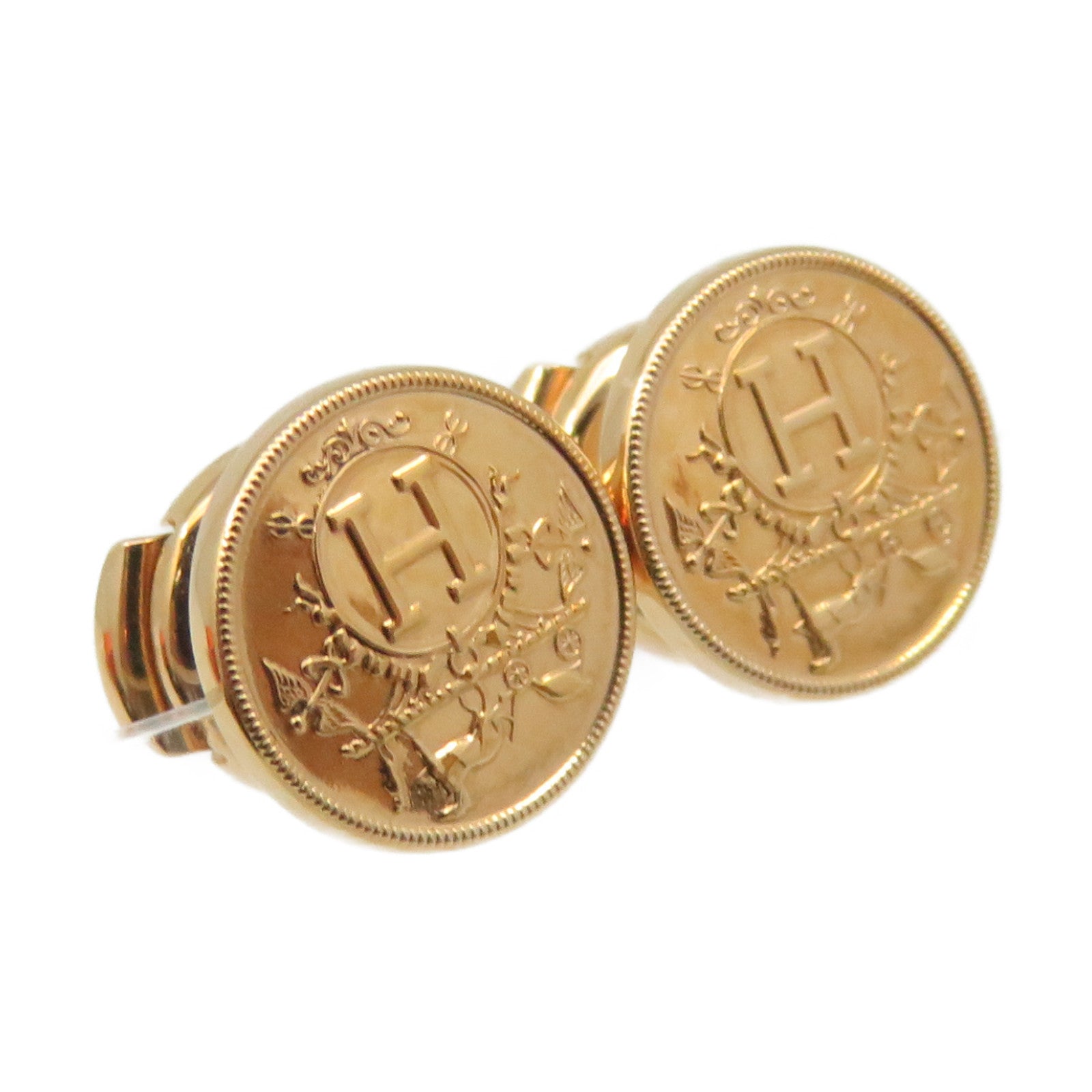 HERMES 18K Rose Gold Ex-Libris Earrings Gold