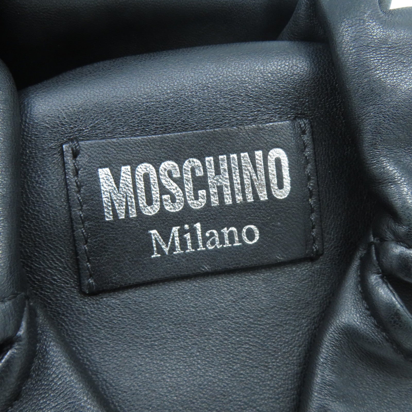MOSCHINO 牛皮皮革Chain Shoulder銀扣鏈帶肩背袋黑色