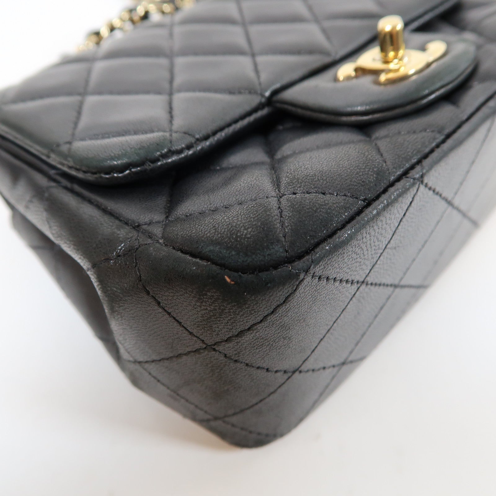 CHANEL 菱格羊皮皮革Chain Shoulder Bag金扣鏈帶肩背袋黑色