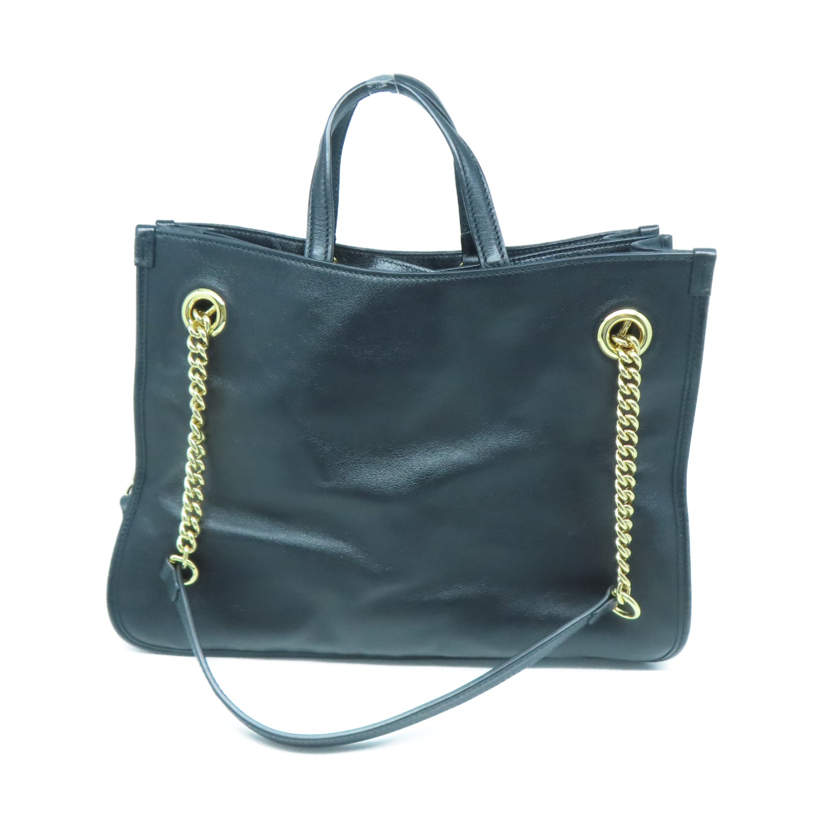GUCCI 牛皮皮革Shoulder Tote金扣鏈帶手挽肩背兩用袋黑色