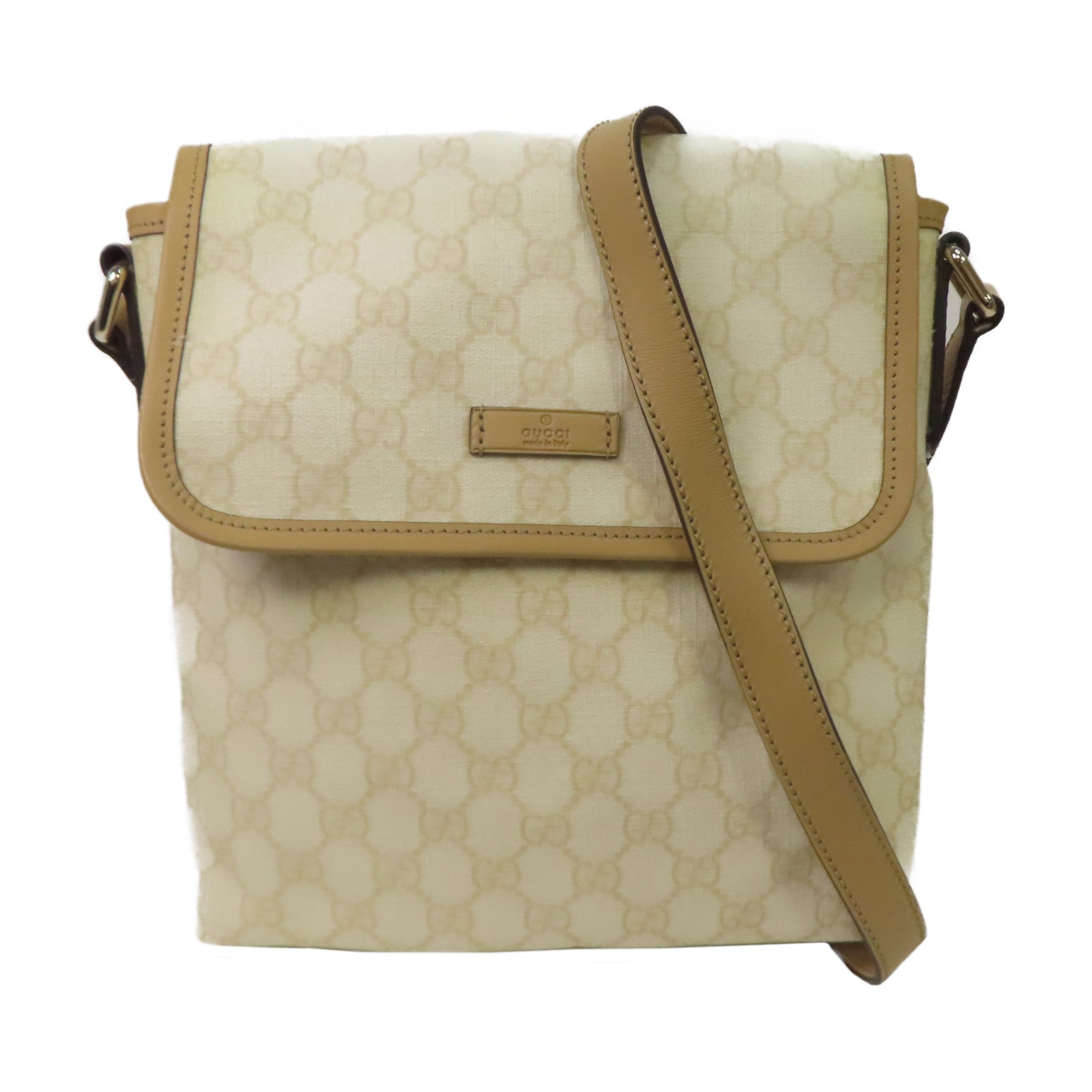 GUCCI 塗層帆布Shoulder Bag金扣肩背袋白色
