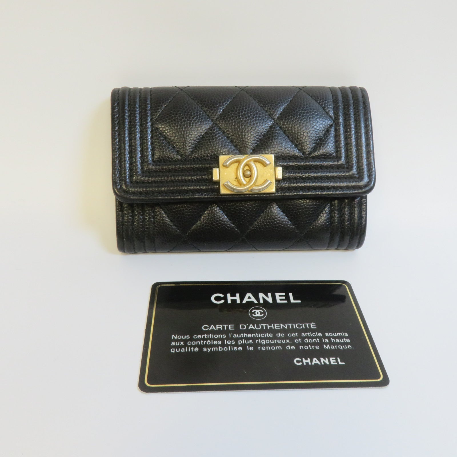 CHANEL 菱格牛皮皮革Card Case金扣卡片套黑色