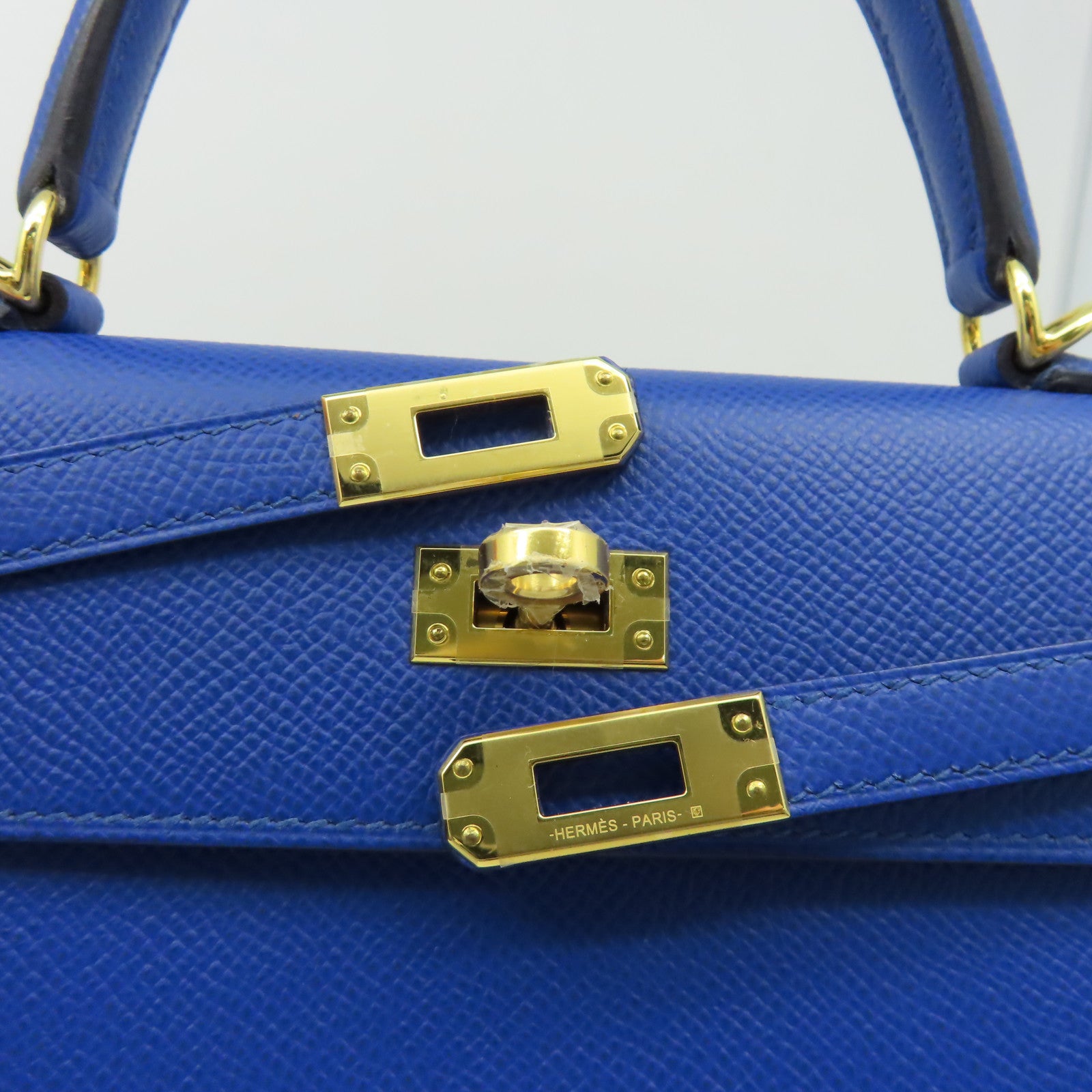 HERMES Epsom皮革Kelly 25 Sellier金扣手挽肩背兩用袋Bleu France法國藍色