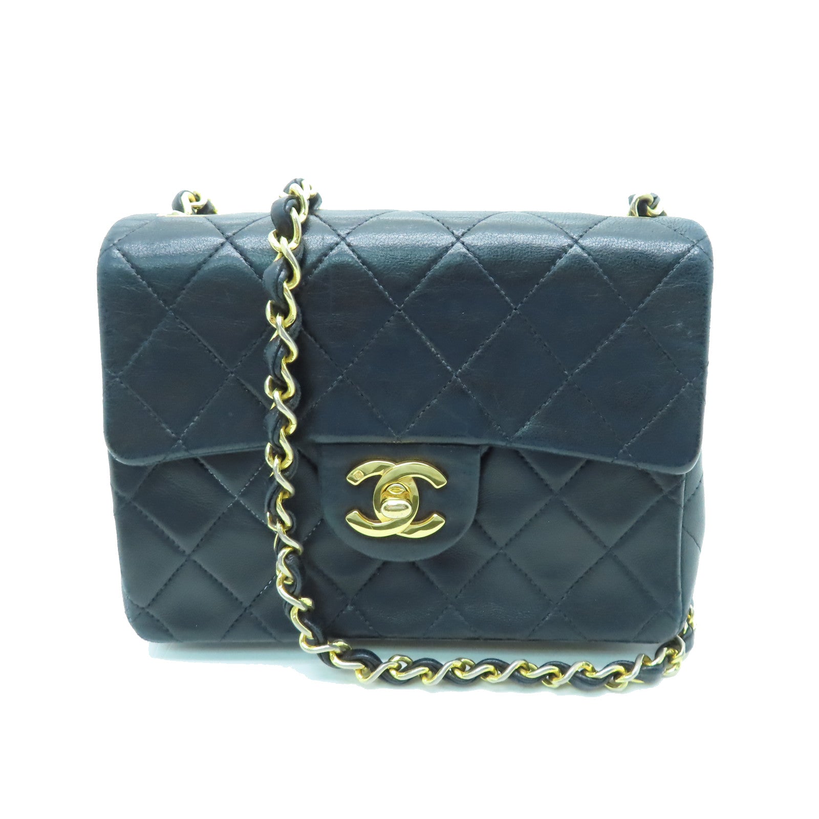 CHANEL 【激減優惠】菱格羊皮皮革Vintage Mini 17cm金扣鏈帶肩背袋黑色